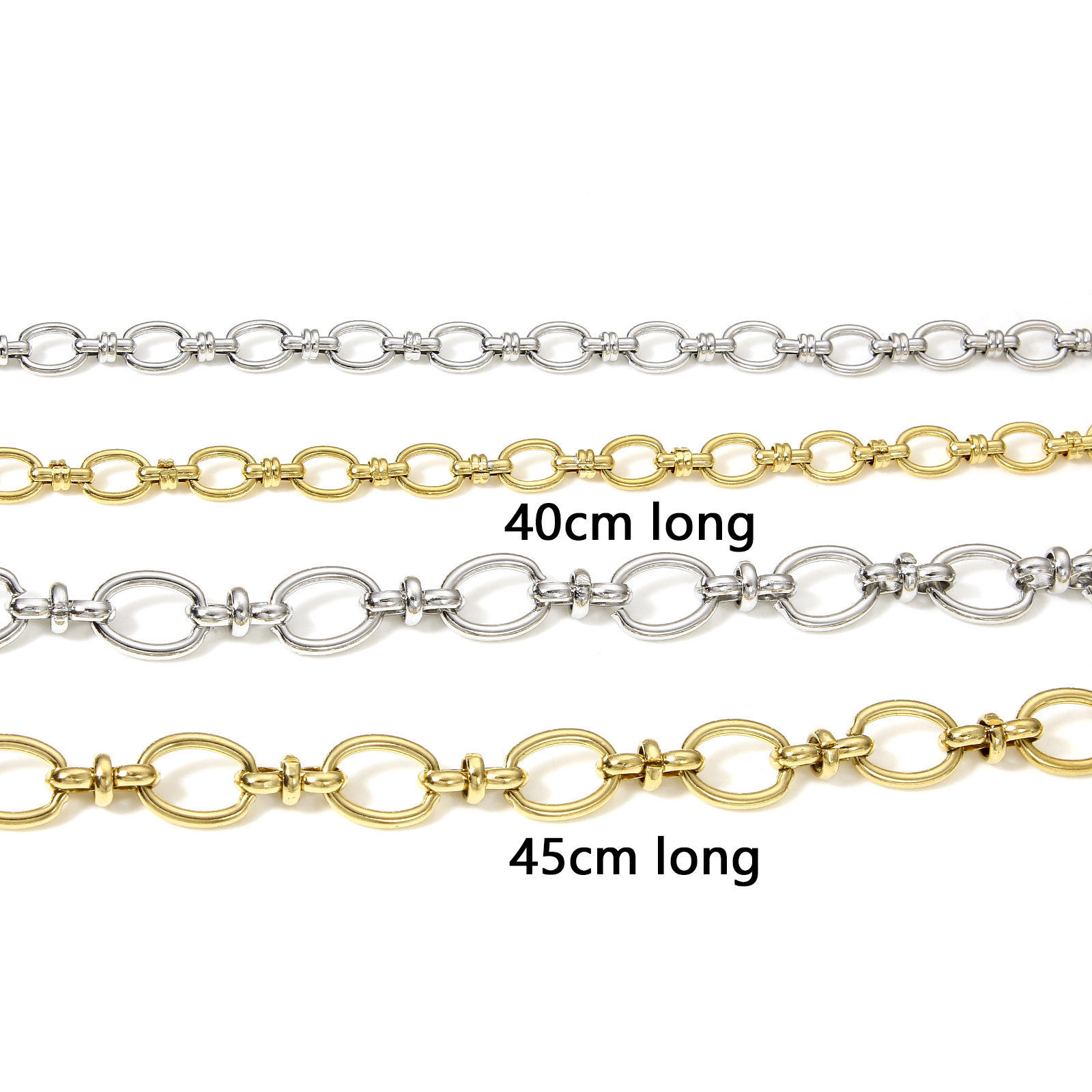 Picture of Eco-friendly Vacuum Plating 304 Stainless Steel Handmade Link Chain Necklace For DIY Jewelry Making With Lobster Claw Clasp And Extender Chain 40cm(15 6/8") long