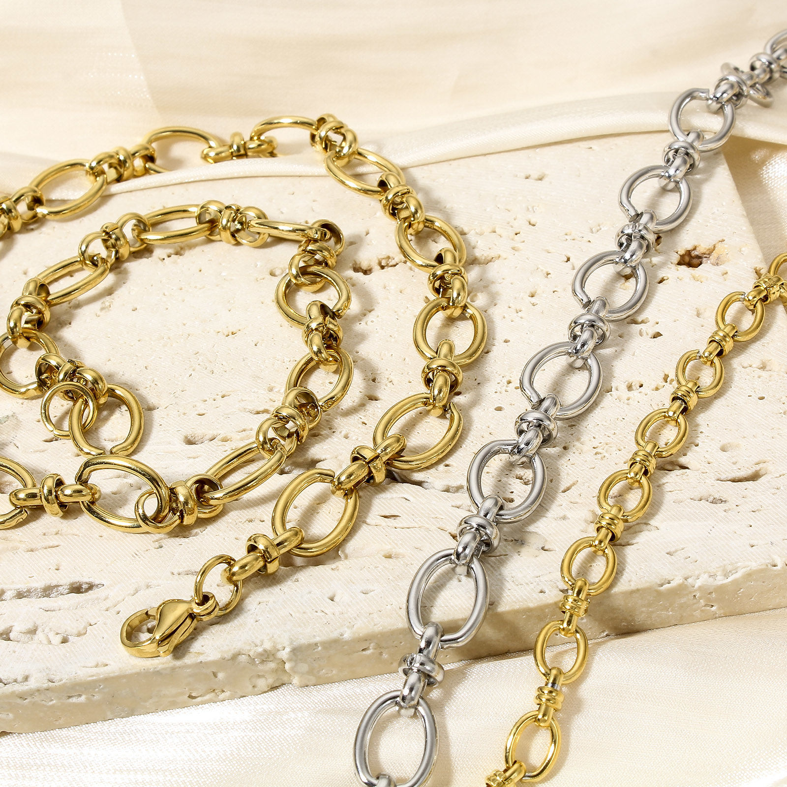 Picture of Eco-friendly Vacuum Plating 304 Stainless Steel Handmade Link Chain Necklace For DIY Jewelry Making With Lobster Claw Clasp And Extender Chain 40cm(15 6/8") long
