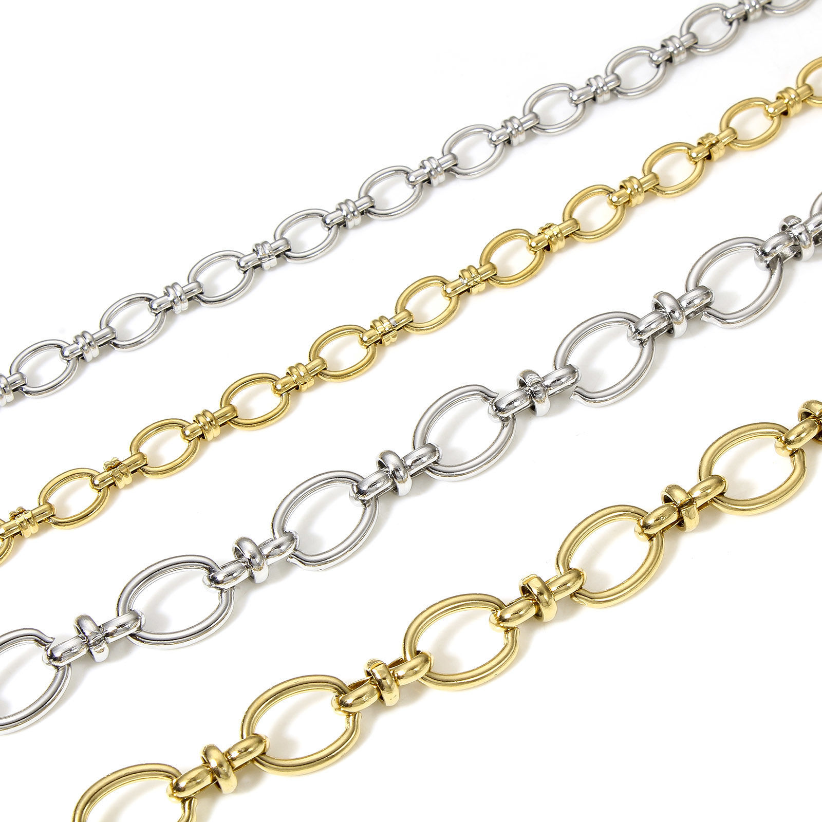Picture of Eco-friendly Vacuum Plating 304 Stainless Steel Handmade Link Chain Necklace For DIY Jewelry Making With Lobster Claw Clasp And Extender Chain 40cm(15 6/8") long