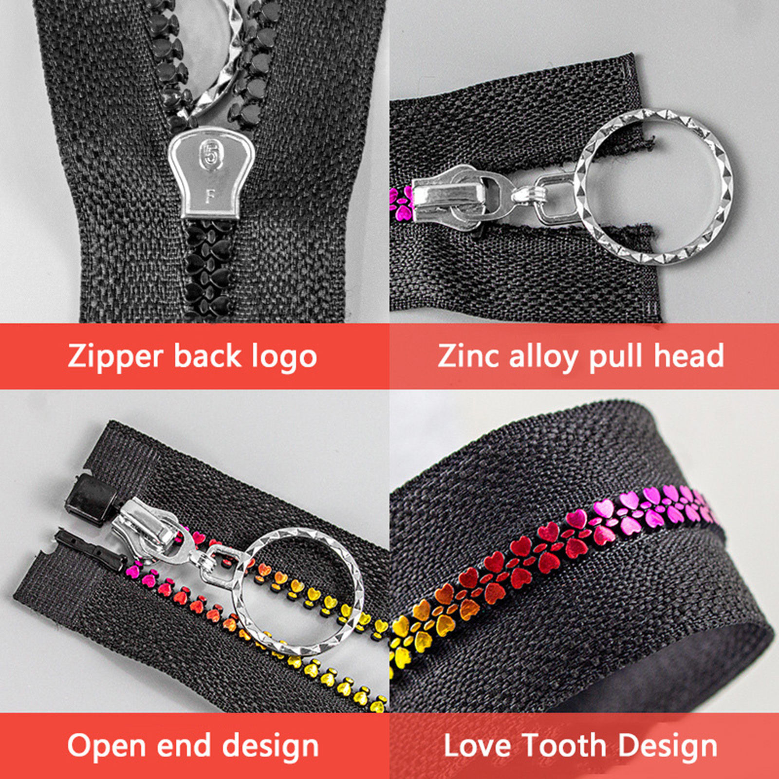 Picture of 5# Resin Zipper For Tailor Sewing Craft Multicolor Rainbow Color Plated Heart