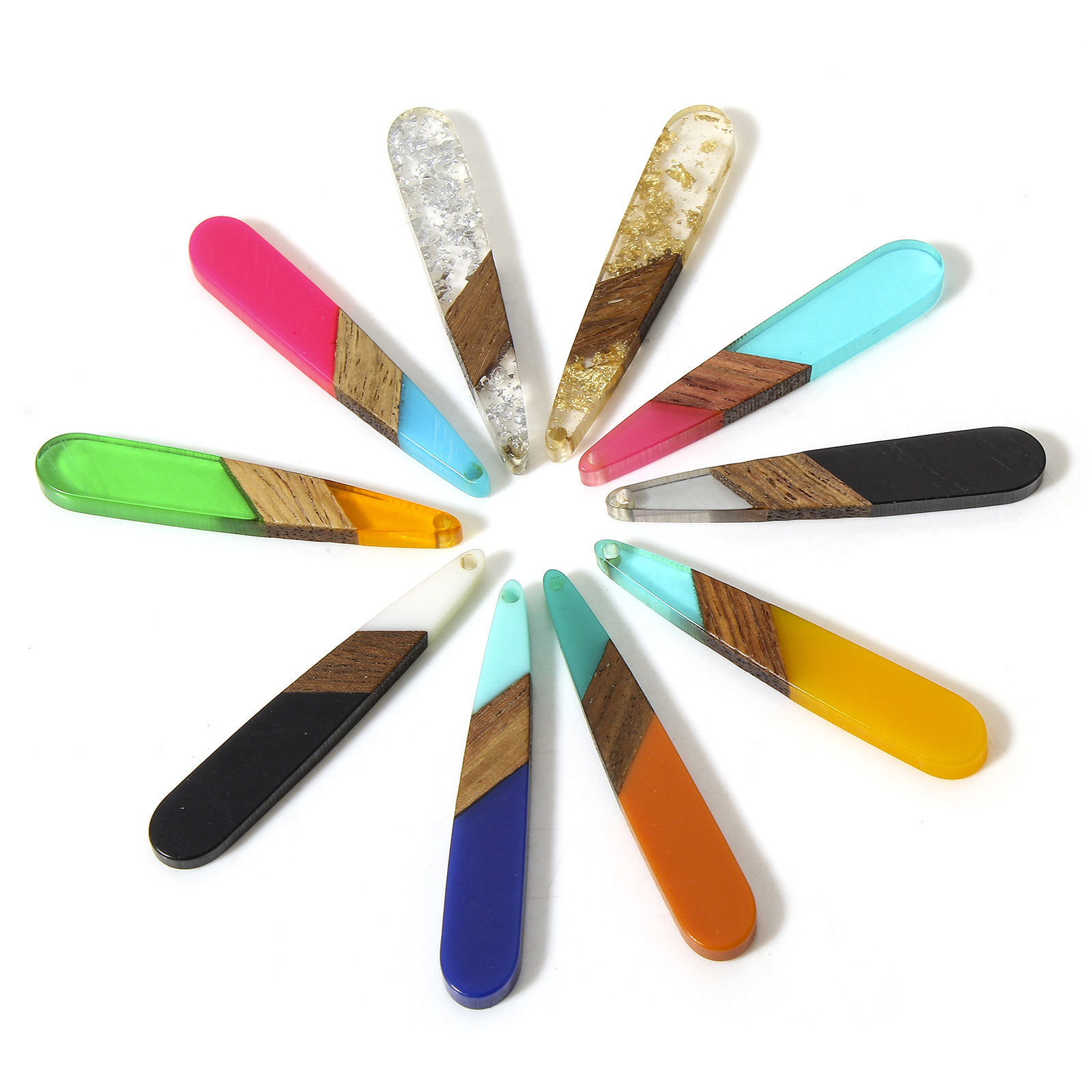 Imagen de 5 Unidades Resina de Efecto Madera Colgantes Multicolor Gota 4.4cm x 0.8cm