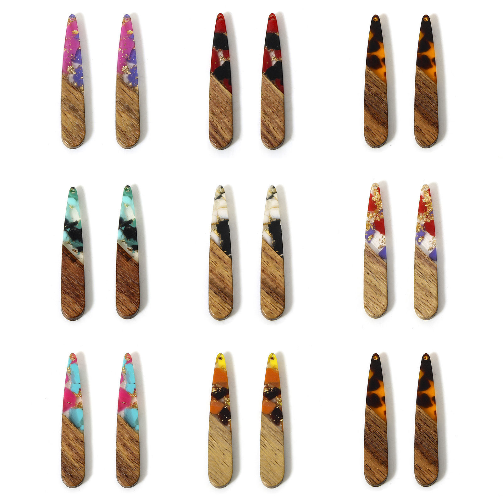 Imagen de 5 Unidades Resina de Efecto Madera Colgantes Multicolor Gota Astillas de Grava 4.4cm x 0.8cm