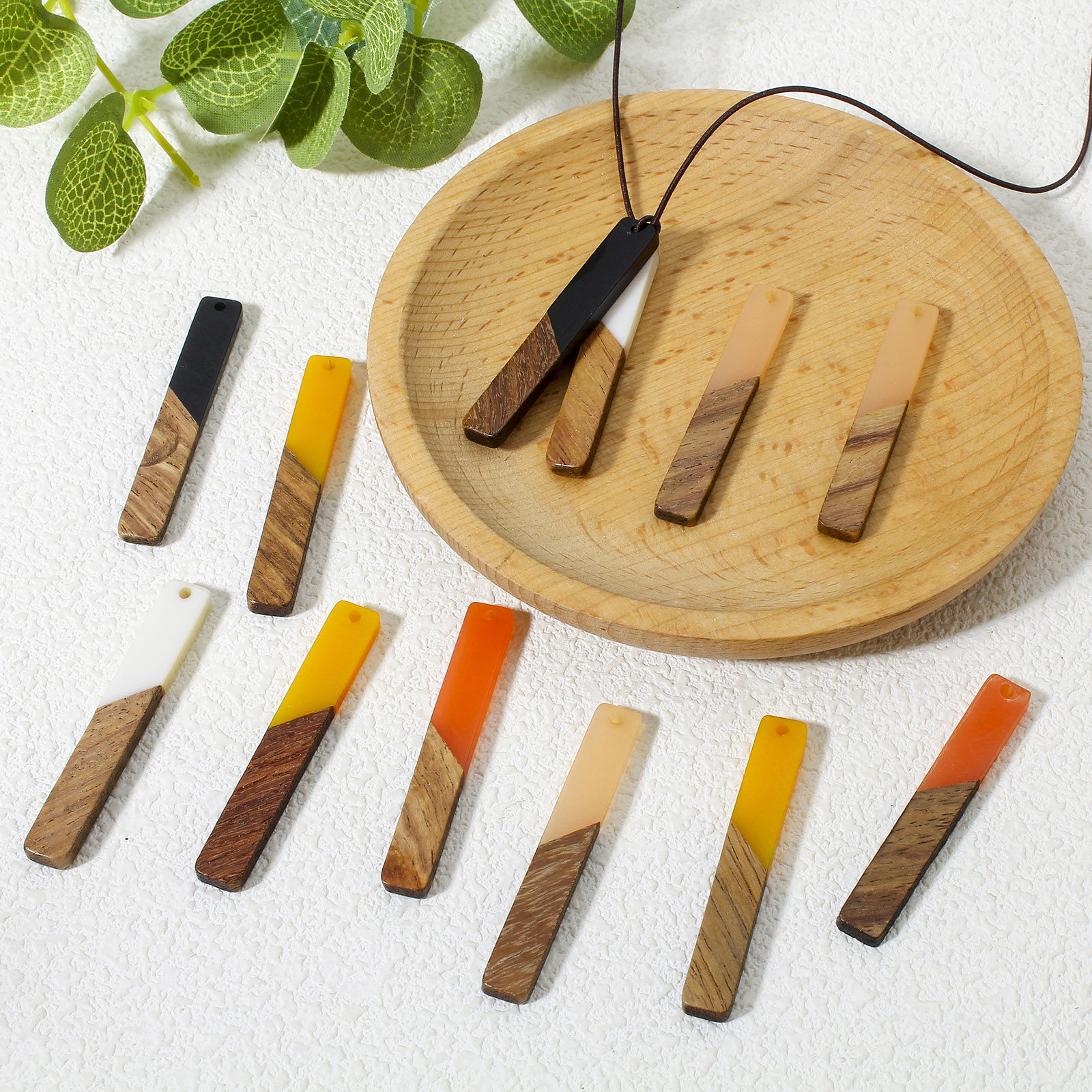 Imagen de 5 Unidades Resina de Efecto Madera Colgantes Multicolor Rectángulo 5.2cm x 0.8cm