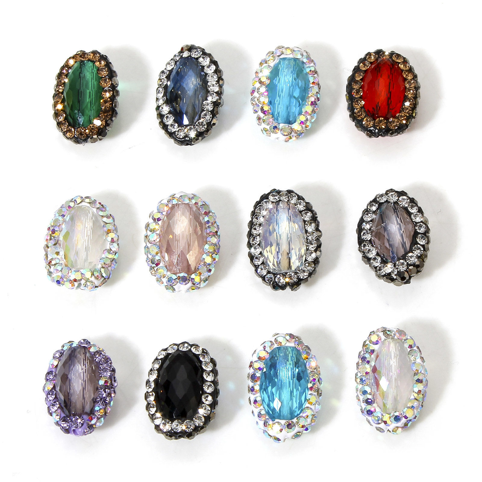 Picture of Glass Beads For DIY Jewelry Making Oval Multicolor Rhinestone About 17mm x 12mm, Hole: Approx 0.5mm