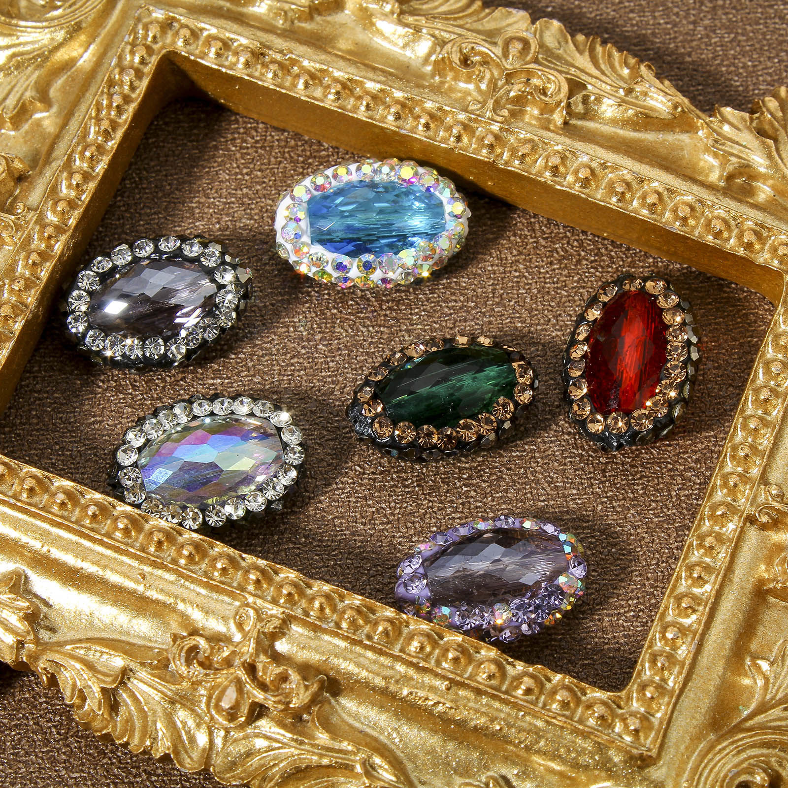 Picture of Glass Beads For DIY Jewelry Making Oval Multicolor Rhinestone About 17mm x 12mm, Hole: Approx 0.5mm