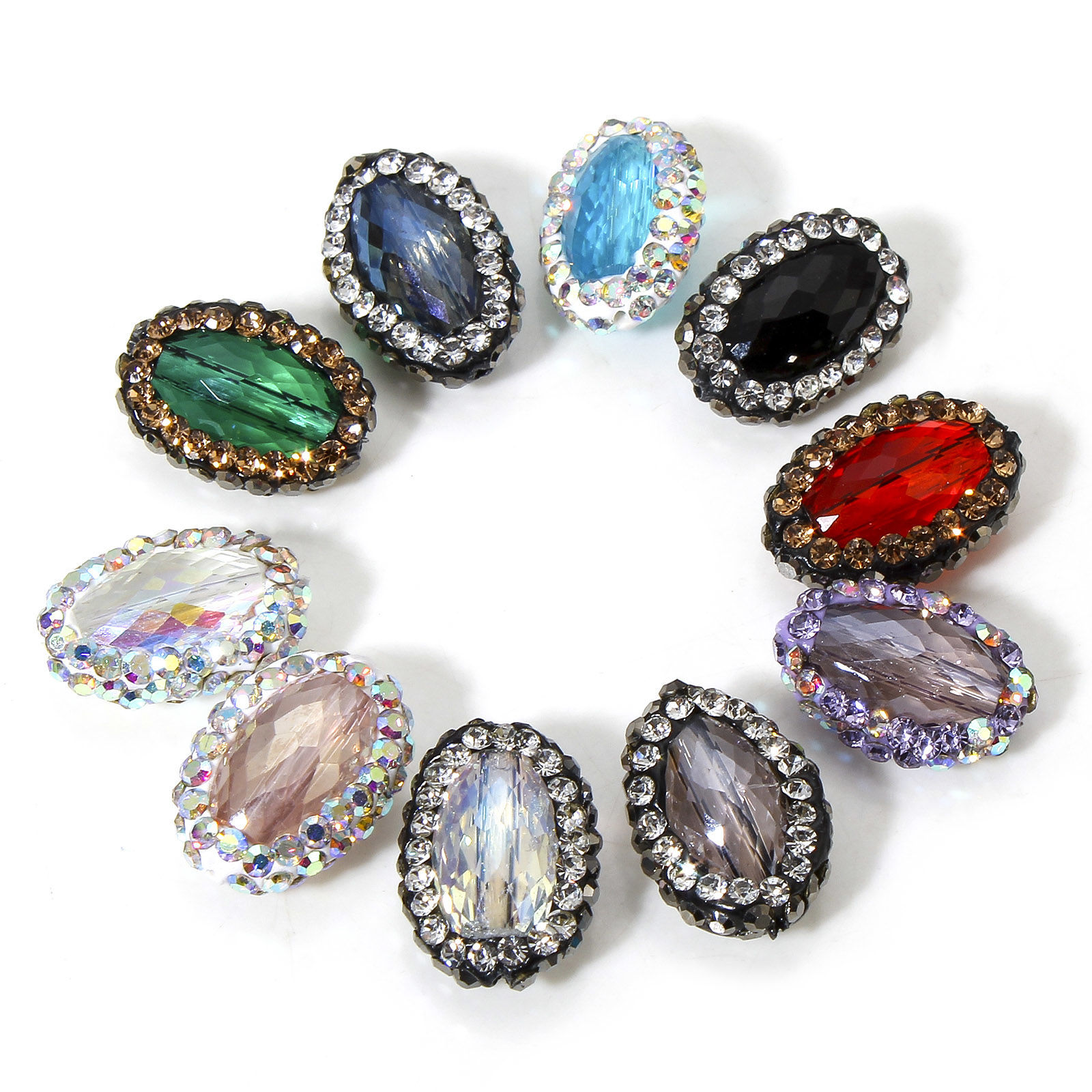 Picture of Glass Beads For DIY Jewelry Making Oval Multicolor Rhinestone About 17mm x 12mm, Hole: Approx 0.5mm