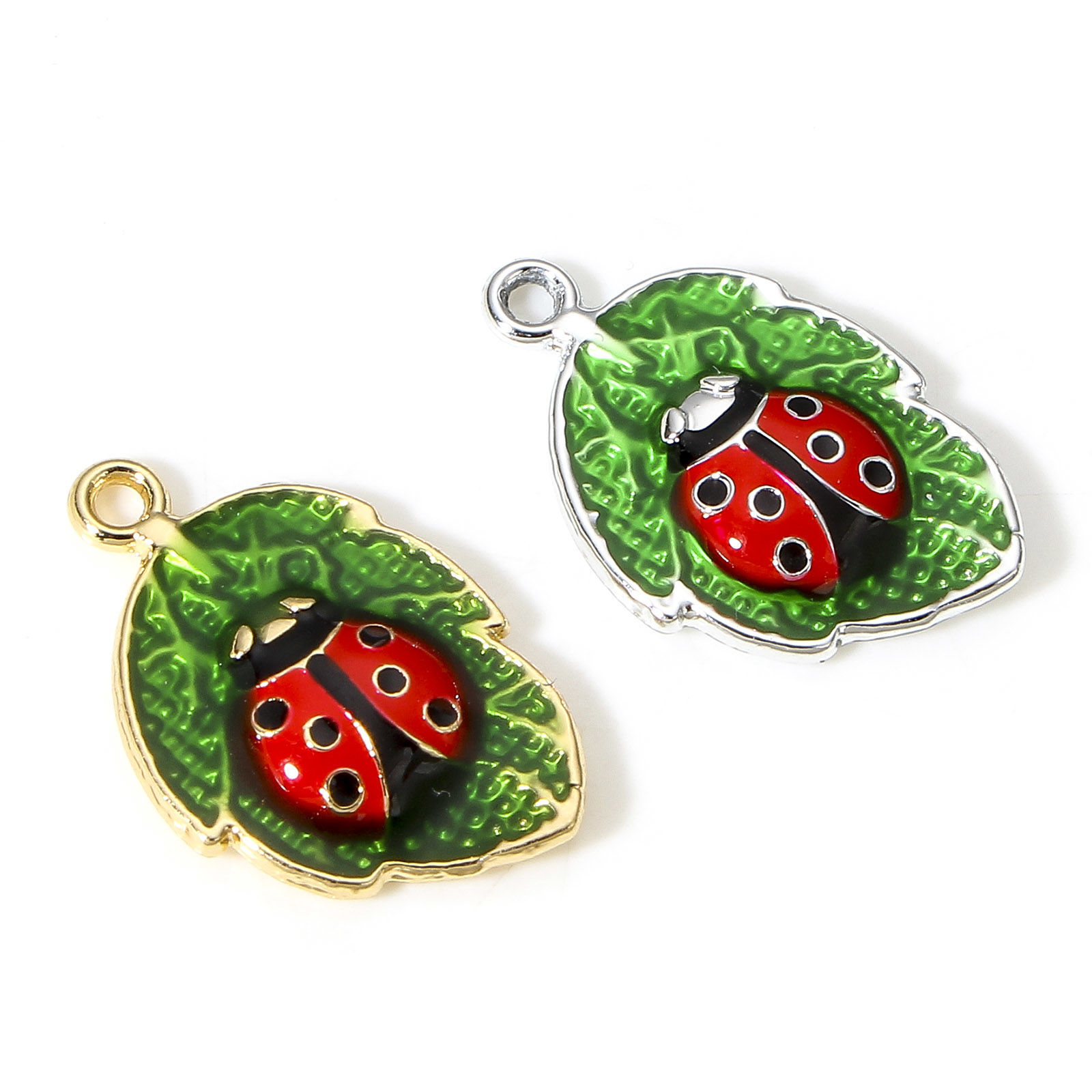 Picture of Zinc Based Alloy Insect Charms Multicolor Leaf Ladybird Enamel 22mm x 14mm