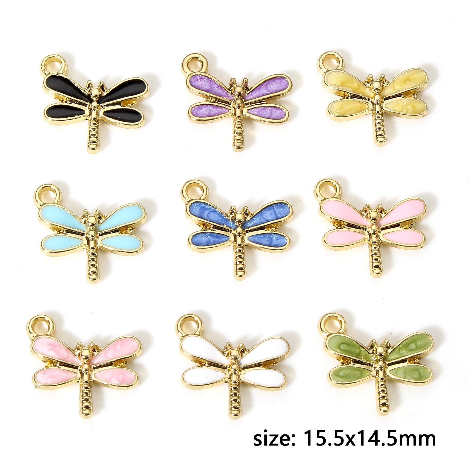Picture of Zinc Based Alloy Insect Charms Gold Plated Multicolor Dragonfly Animal Enamel 15.5mm x 14.5mm