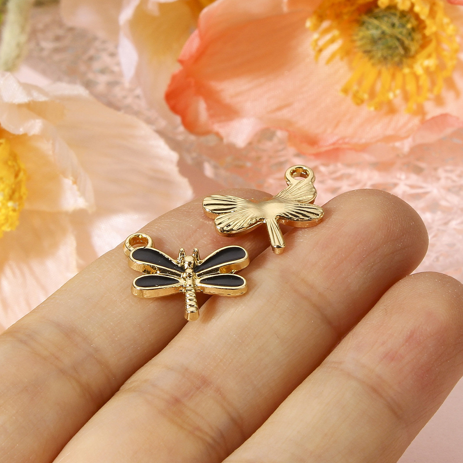 Picture of Zinc Based Alloy Insect Charms Gold Plated Multicolor Dragonfly Animal Enamel 15.5mm x 14.5mm