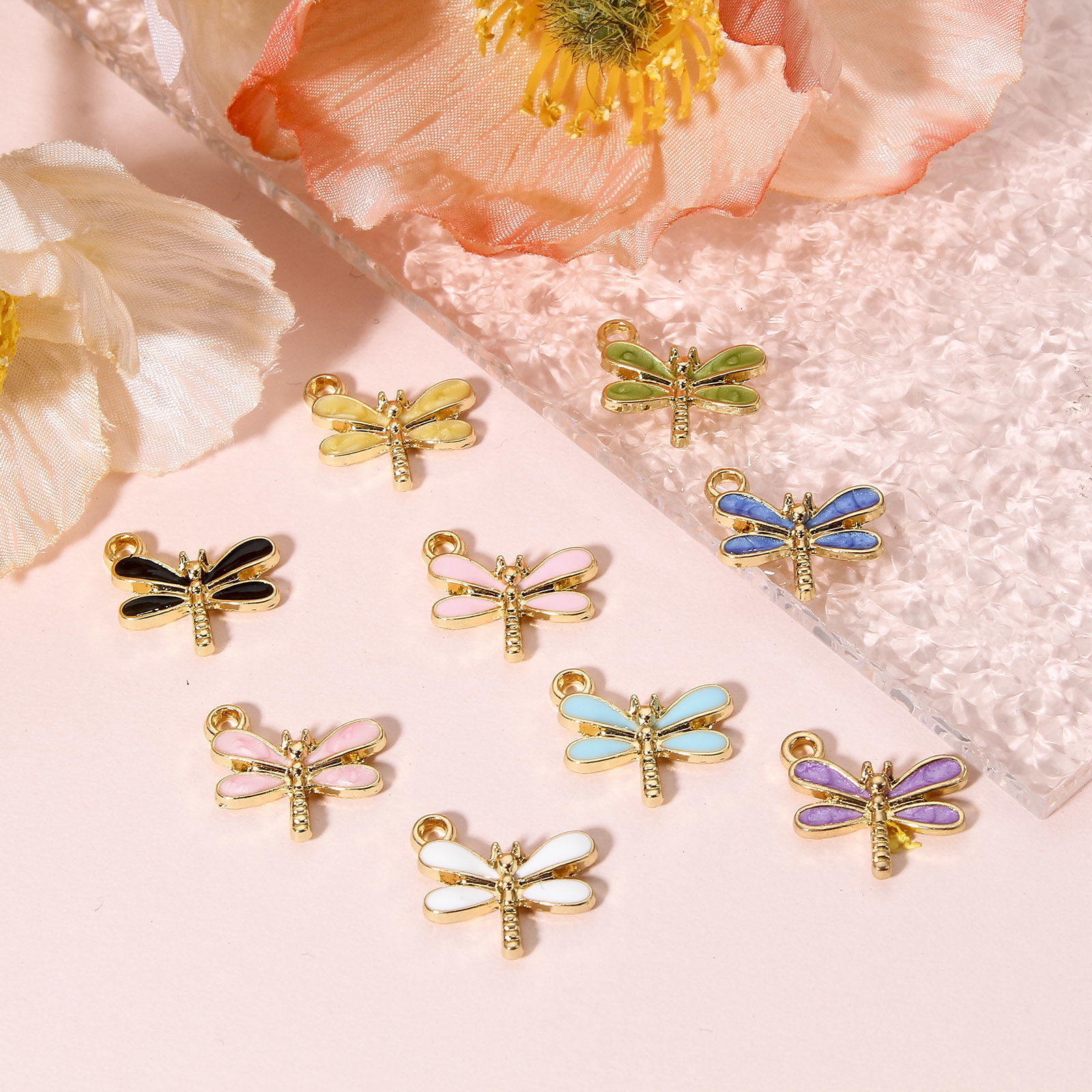 Picture of Zinc Based Alloy Insect Charms Gold Plated Multicolor Dragonfly Animal Enamel 15.5mm x 14.5mm