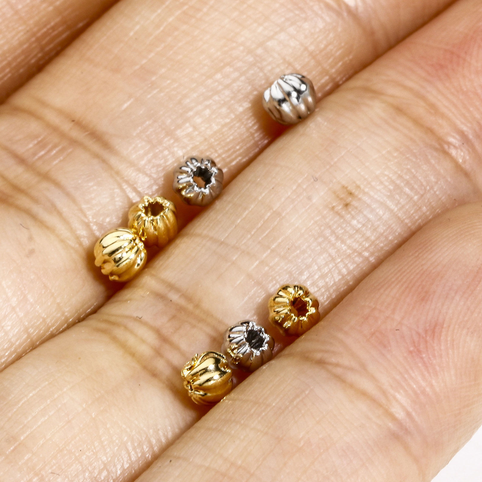 Picture of Brass Stylish Beads For DIY Jewelry Making Real Gold Plated Pumpkin Stripe