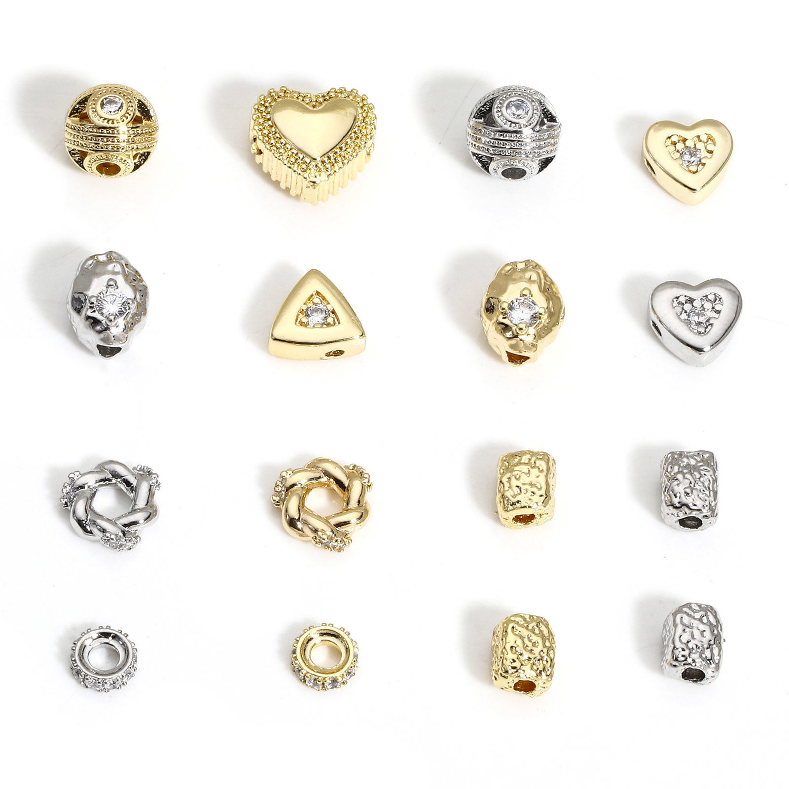Picture of Brass Simple Beads For DIY Jewelry Making Real Gold Plated Triangle Clear Rhinestone