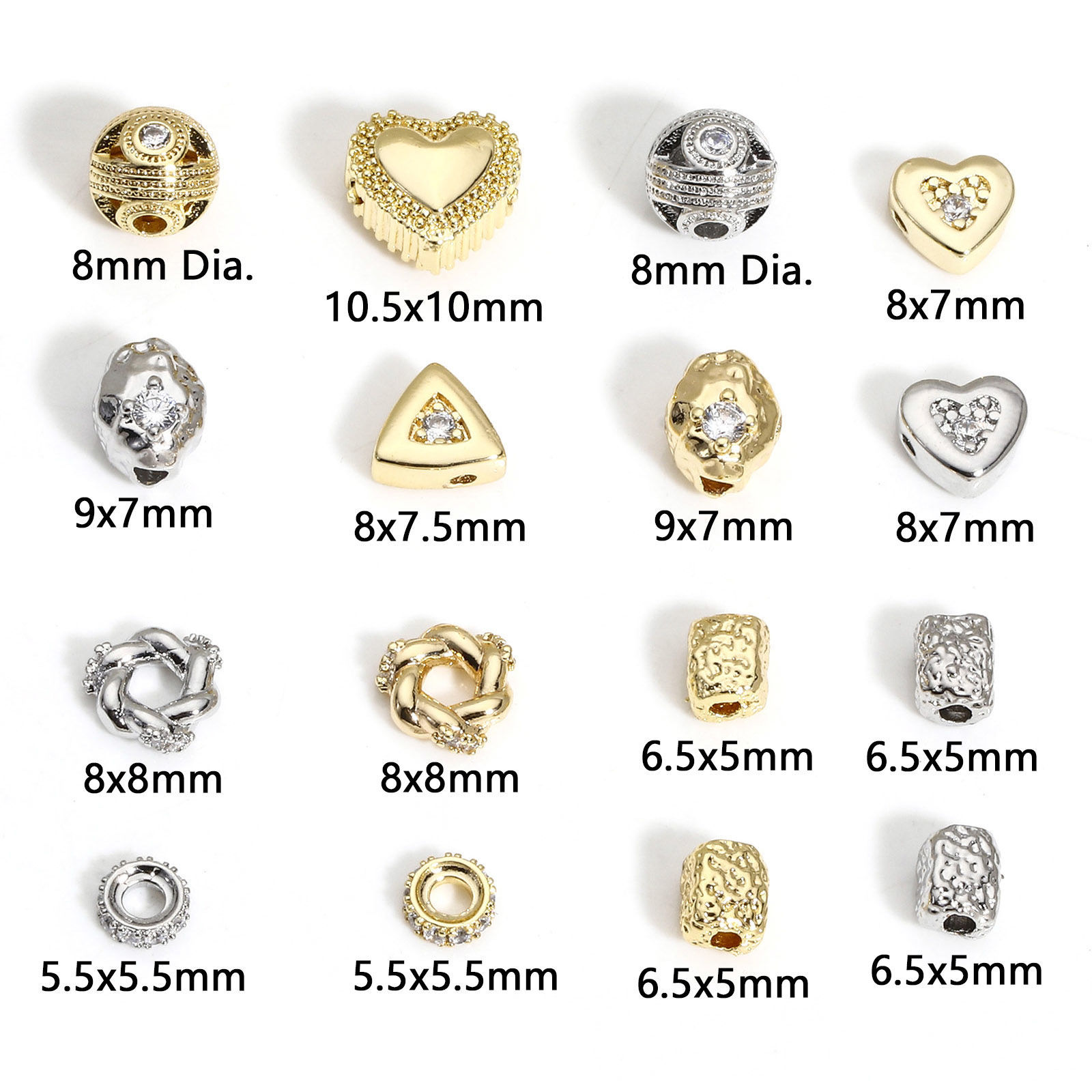 Picture of Brass Simple Beads For DIY Jewelry Making Real Gold Plated Triangle Clear Rhinestone
