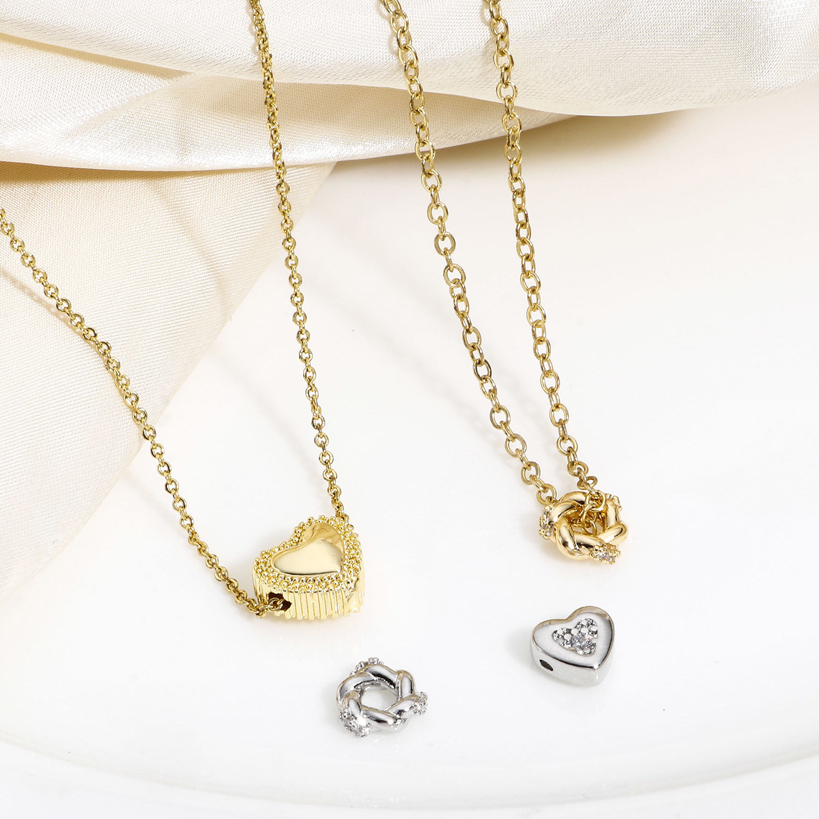 Picture of Brass Simple Beads For DIY Jewelry Making Real Gold Plated Triangle Clear Rhinestone
