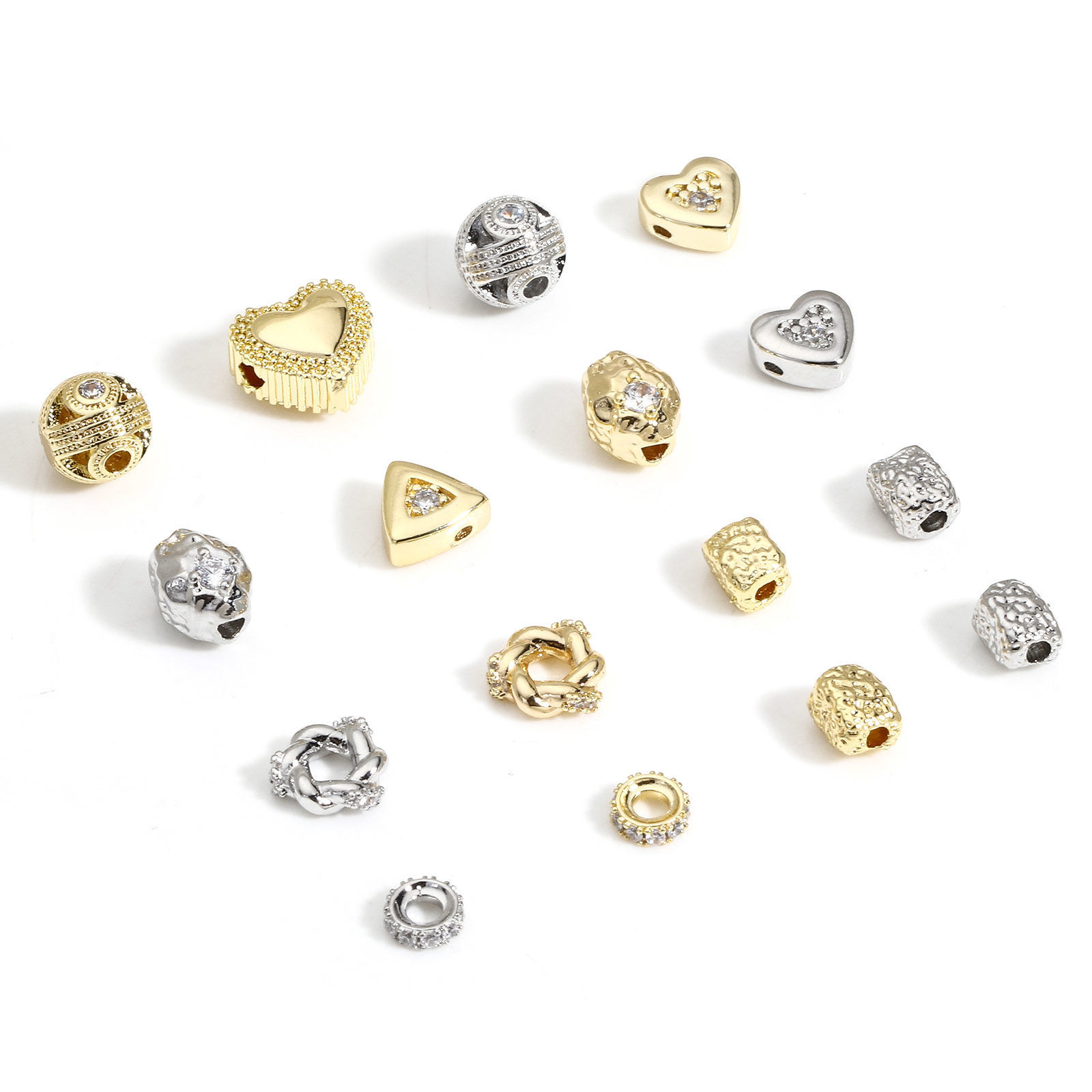 Picture of Brass Simple Beads For DIY Jewelry Making Real Gold Plated Triangle Clear Rhinestone