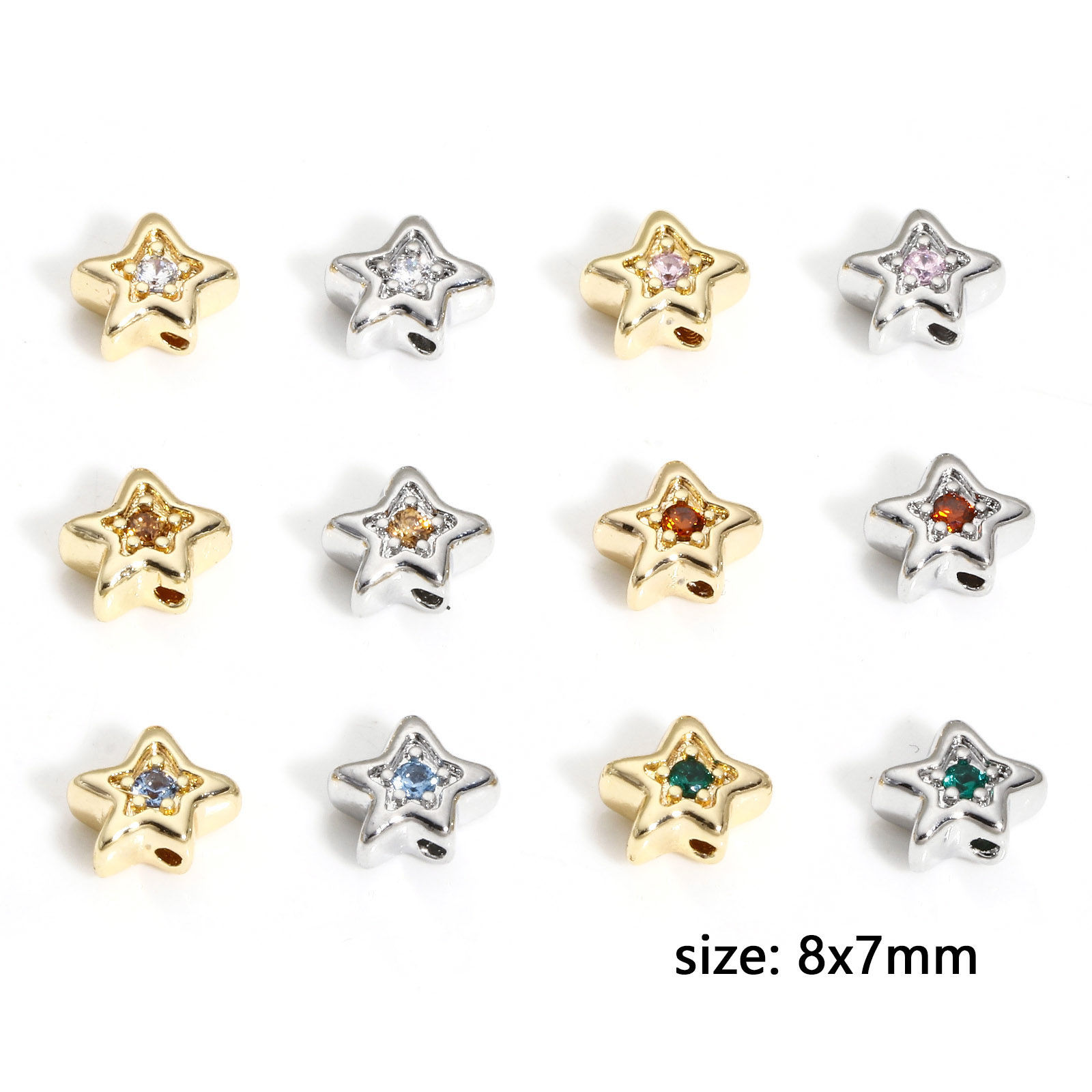 Picture of Brass Stylish Beads For DIY Jewelry Making Real Gold Plated Pentagram Star Multicolor Rhinestone