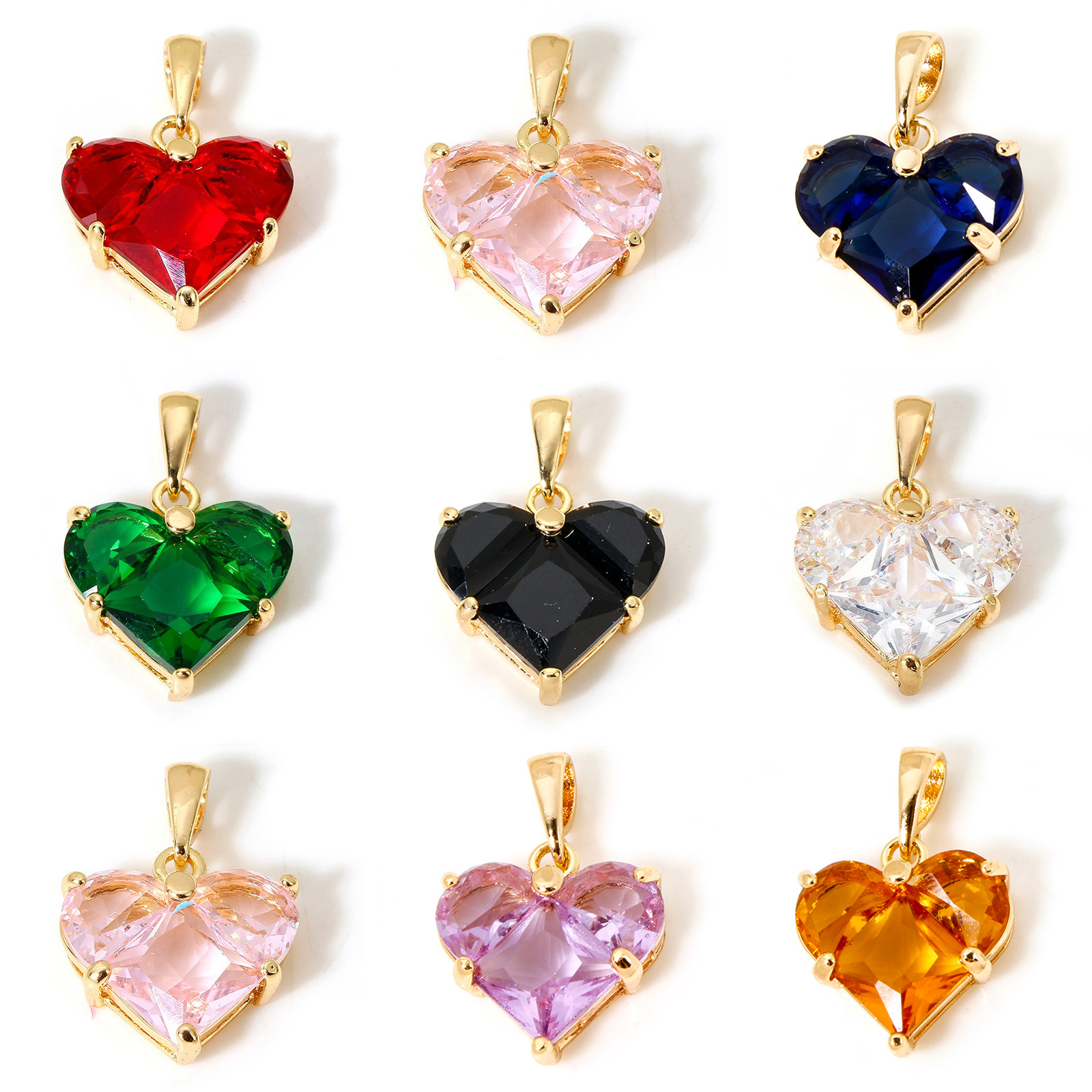 Image de 1 Pièce Pendentif Breloque La Saint Valentin en Laiton Cœur Plaqué Or Véritable 18K à Zircone Cubique Multicolore 20mm x 14mm