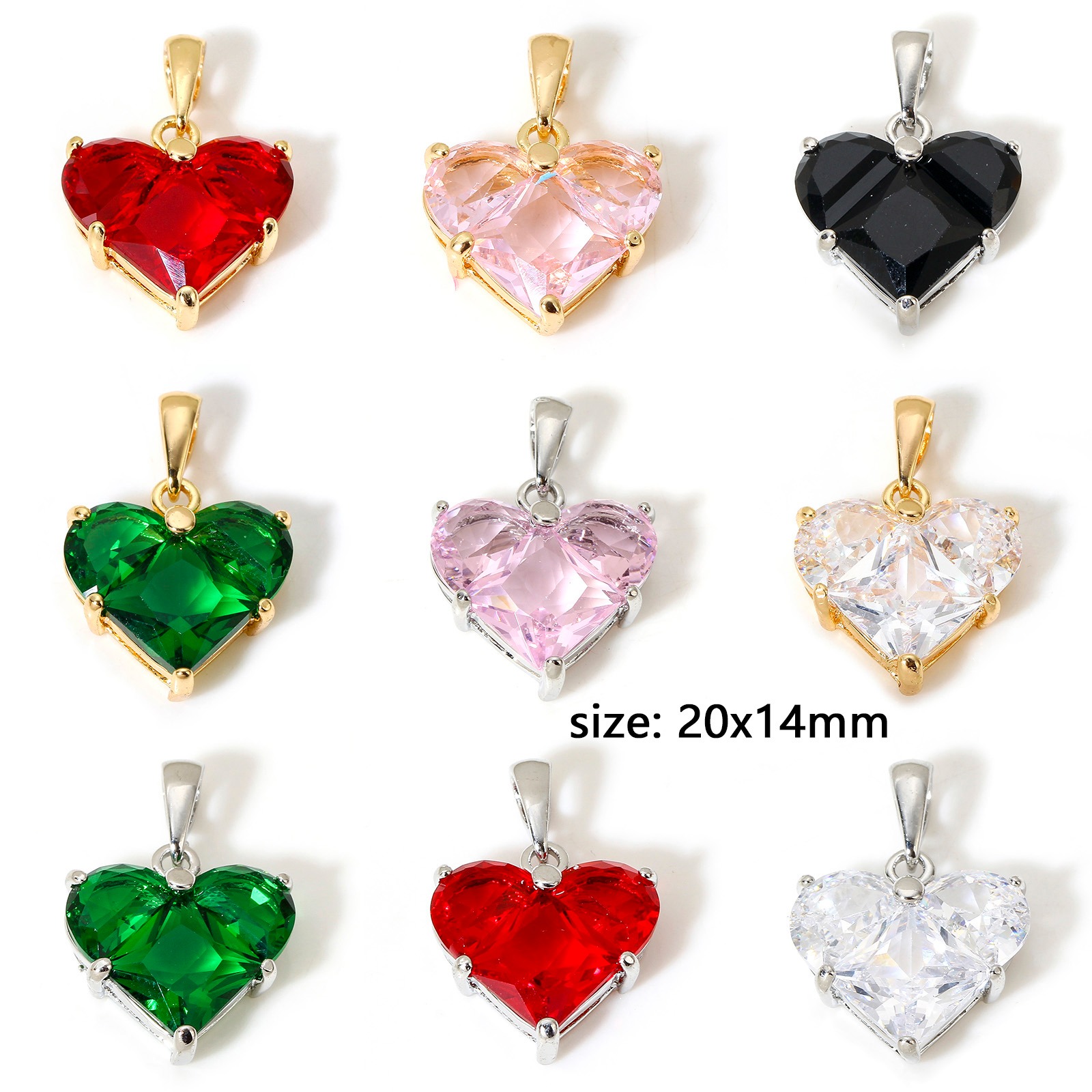 Image de 1 Pièce Pendentif Breloque La Saint Valentin en Laiton Cœur Plaqué Or Véritable 18K à Zircone Cubique Multicolore 20mm x 14mm