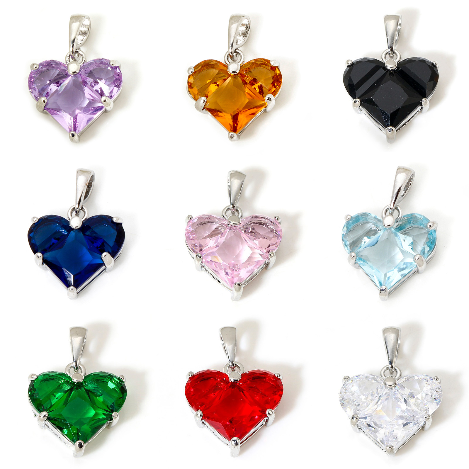 Image de 1 Pièce Pendentif Breloque La Saint Valentin en Laiton Cœur Plaqué Or Véritable 18K à Zircone Cubique Multicolore 20mm x 14mm