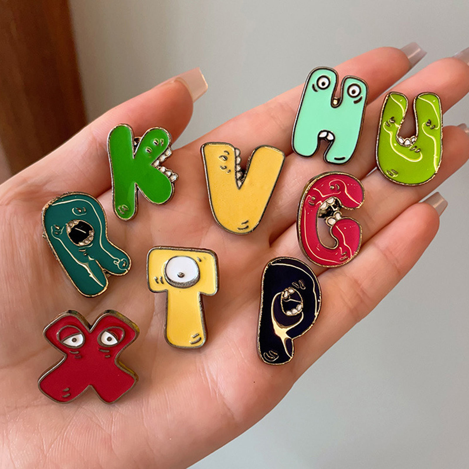 Picture of Cute Pin Brooches Monster Eye Message " A-Z " Multicolor Enamel