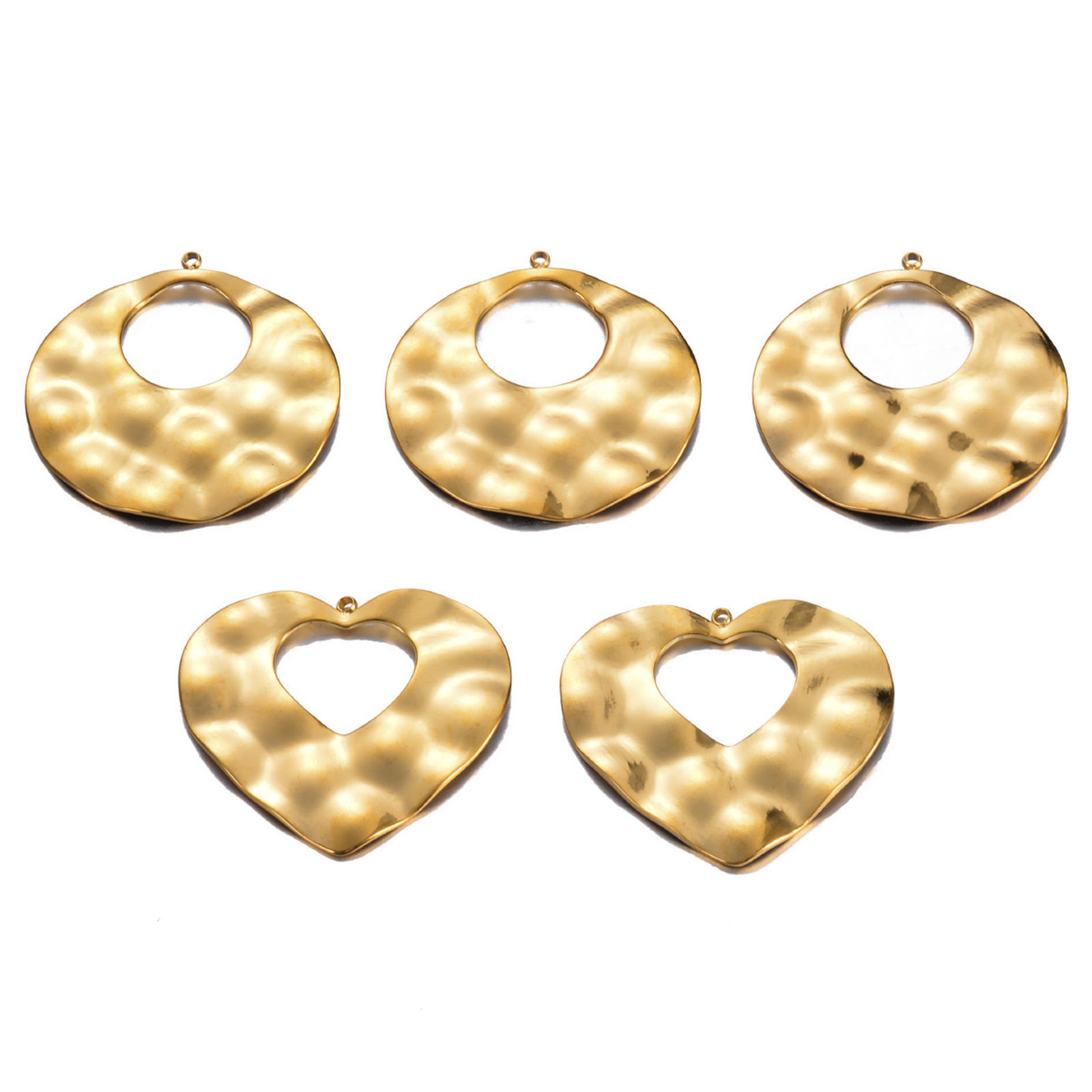 Picture of 304 Stainless Steel Hammered Pendants Gold Plated Round Hollow