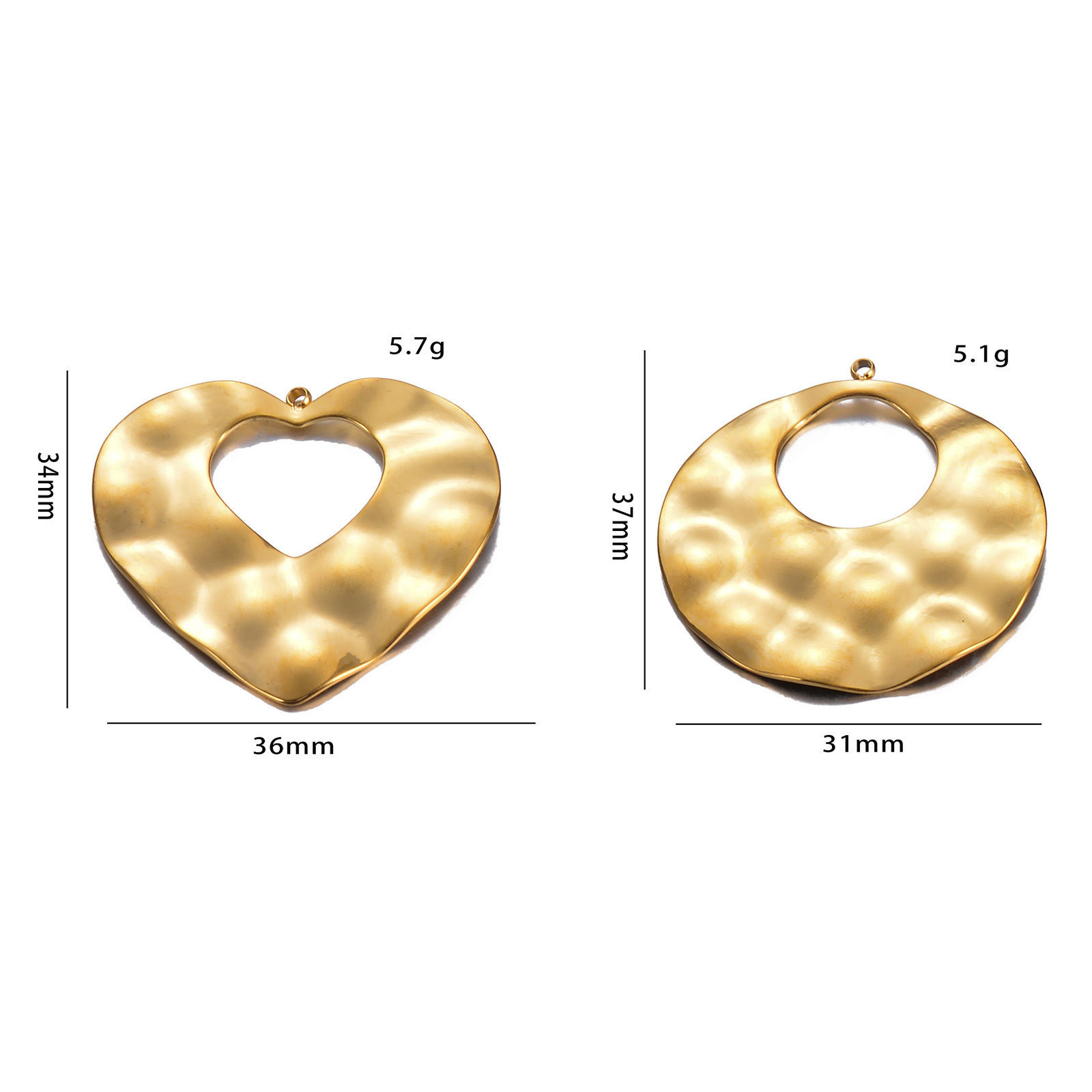 Picture of 304 Stainless Steel Hammered Pendants Gold Plated Round Hollow