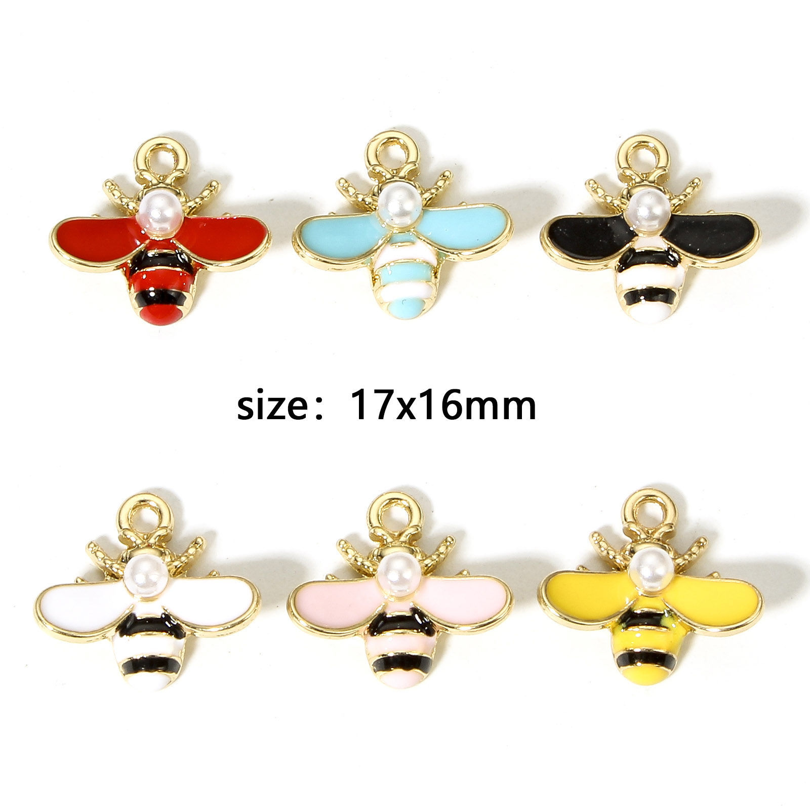 Picture of Zinc Based Alloy Insect Charms Gold Plated Multicolor Bee Animal Enamel 17mm x 16mm