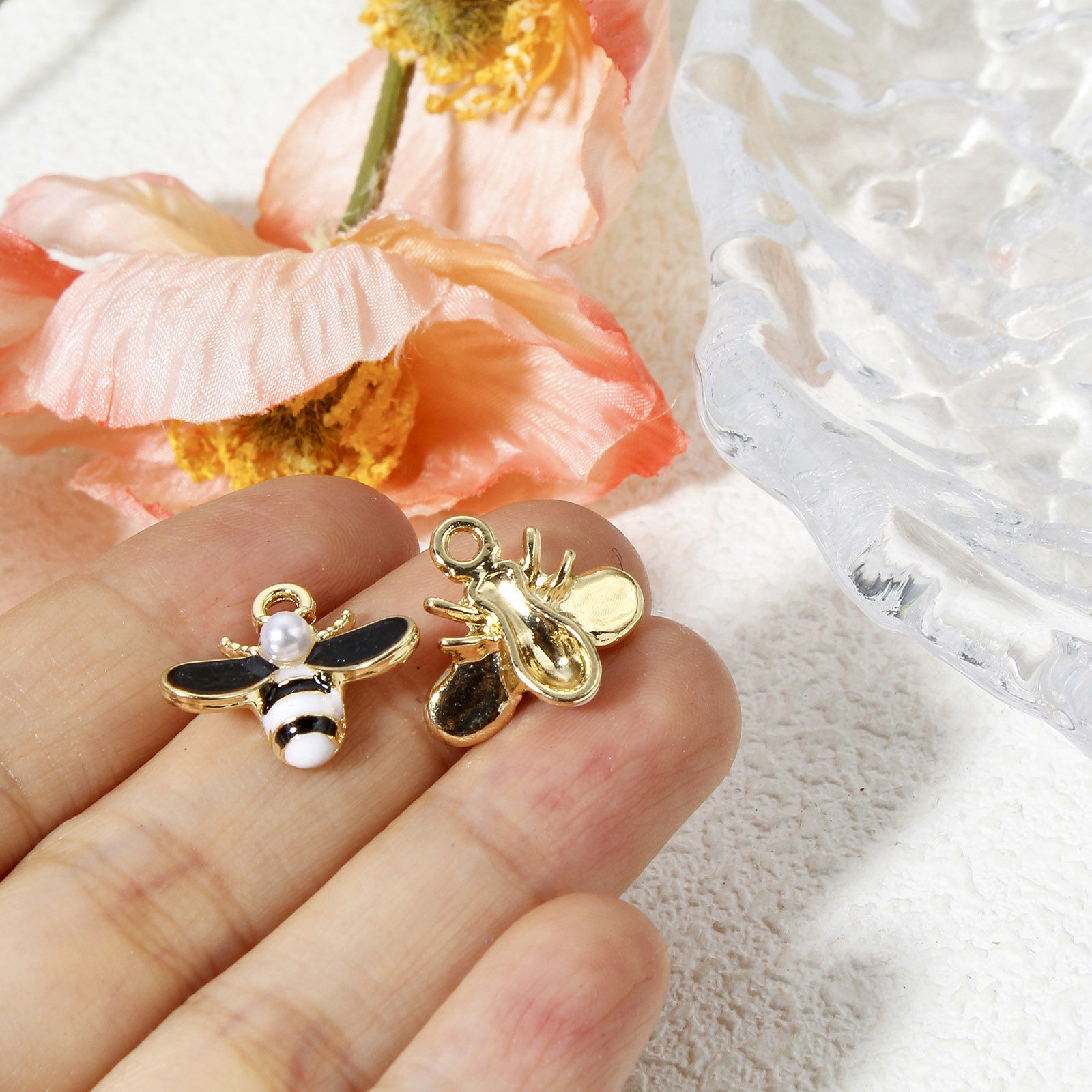 Picture of Zinc Based Alloy Insect Charms Gold Plated Multicolor Bee Animal Enamel 17mm x 16mm