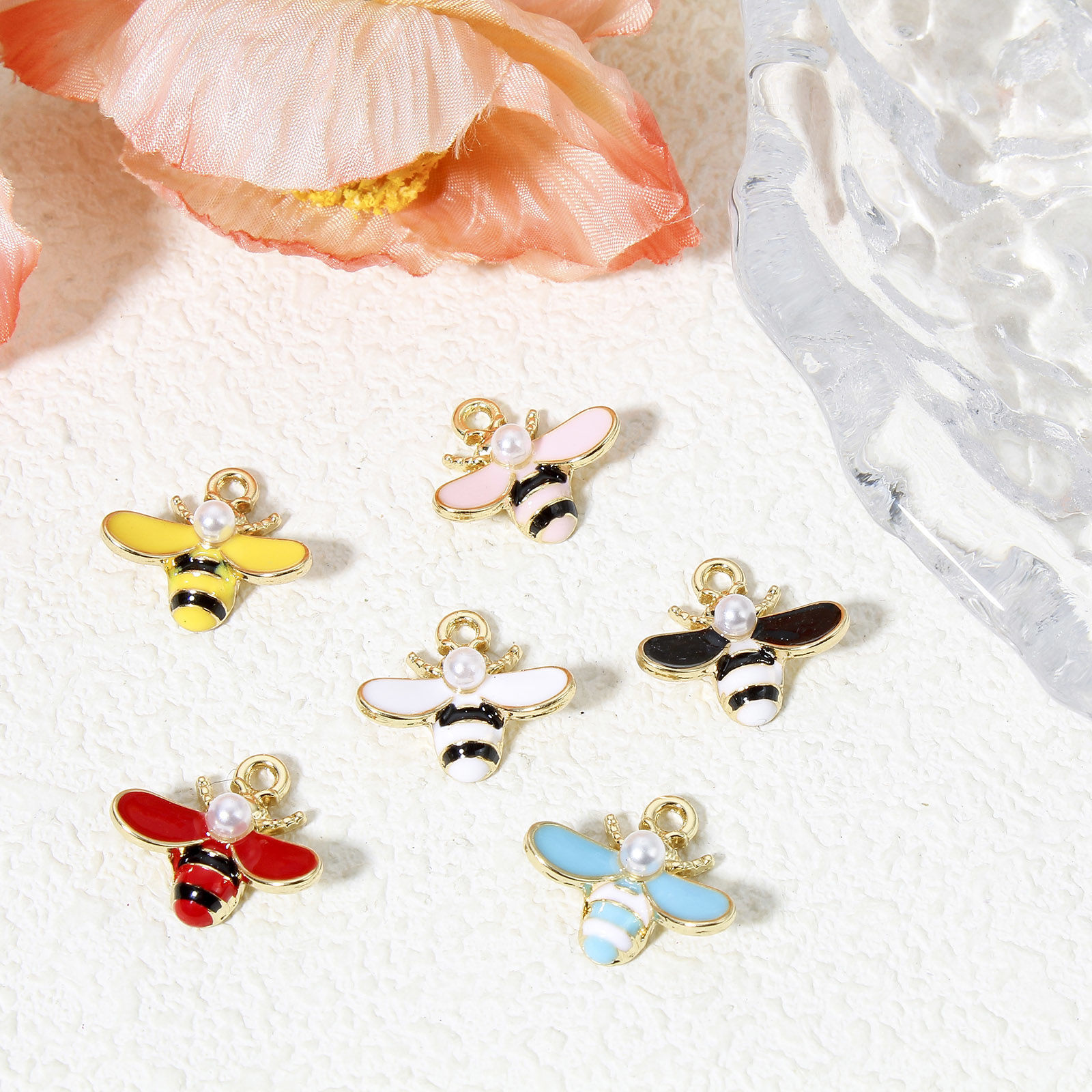 Picture of Zinc Based Alloy Insect Charms Gold Plated Multicolor Bee Animal Enamel 17mm x 16mm