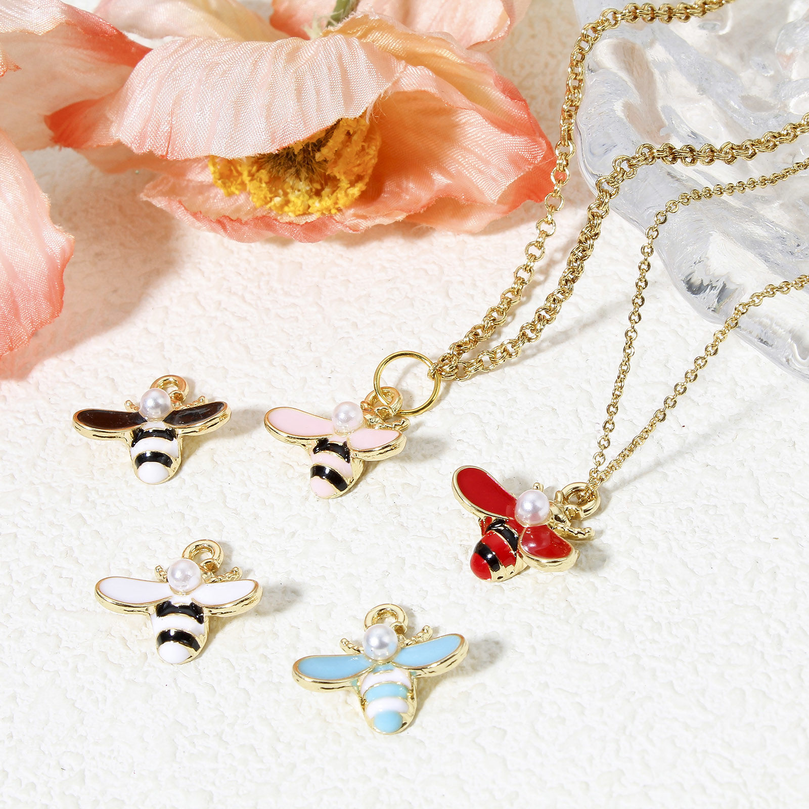 Picture of Zinc Based Alloy Insect Charms Gold Plated Multicolor Bee Animal Enamel 17mm x 16mm