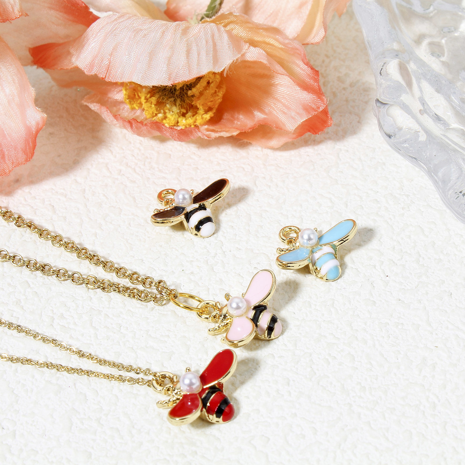 Picture of Zinc Based Alloy Insect Charms Gold Plated Multicolor Bee Animal Enamel 17mm x 16mm