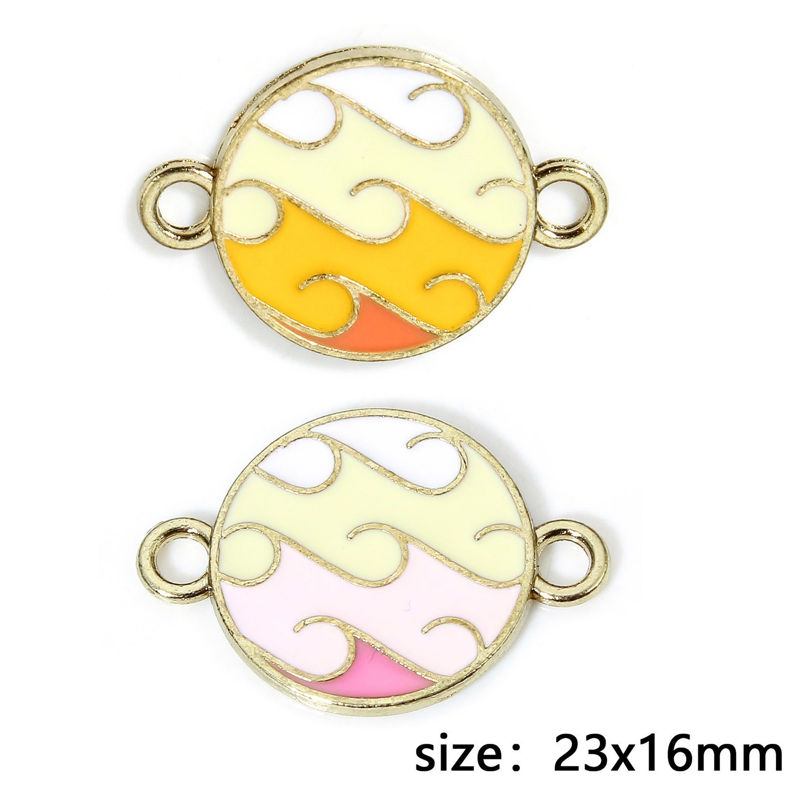 Picture of Zinc Based Alloy Connectors Charms Pendants Gold Plated Multicolor Gradient Color Round Wave Enamel 23mm x 16mm