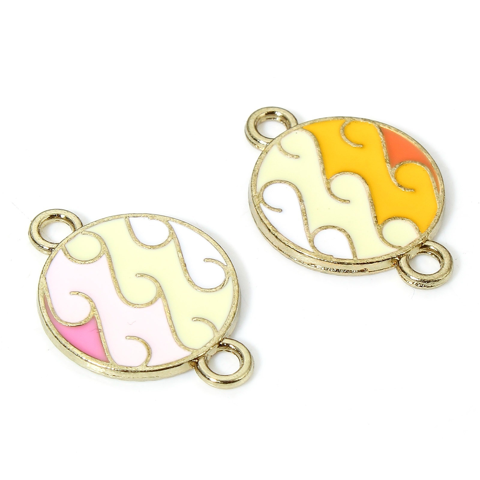 Picture of Zinc Based Alloy Connectors Charms Pendants Gold Plated Multicolor Gradient Color Round Wave Enamel 23mm x 16mm