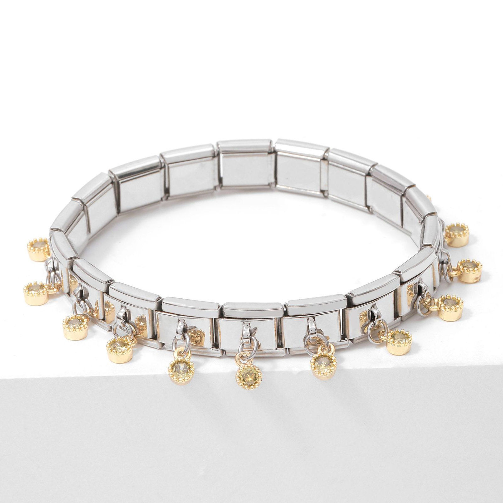 Bild von 1 Stück 304 Edelstahl Charm-Armband mit italienischen Gliedern zur Herstellung von DIY-Schmuck Silberfarbe Rechteck Mit Anhänger 10mm x 9mm