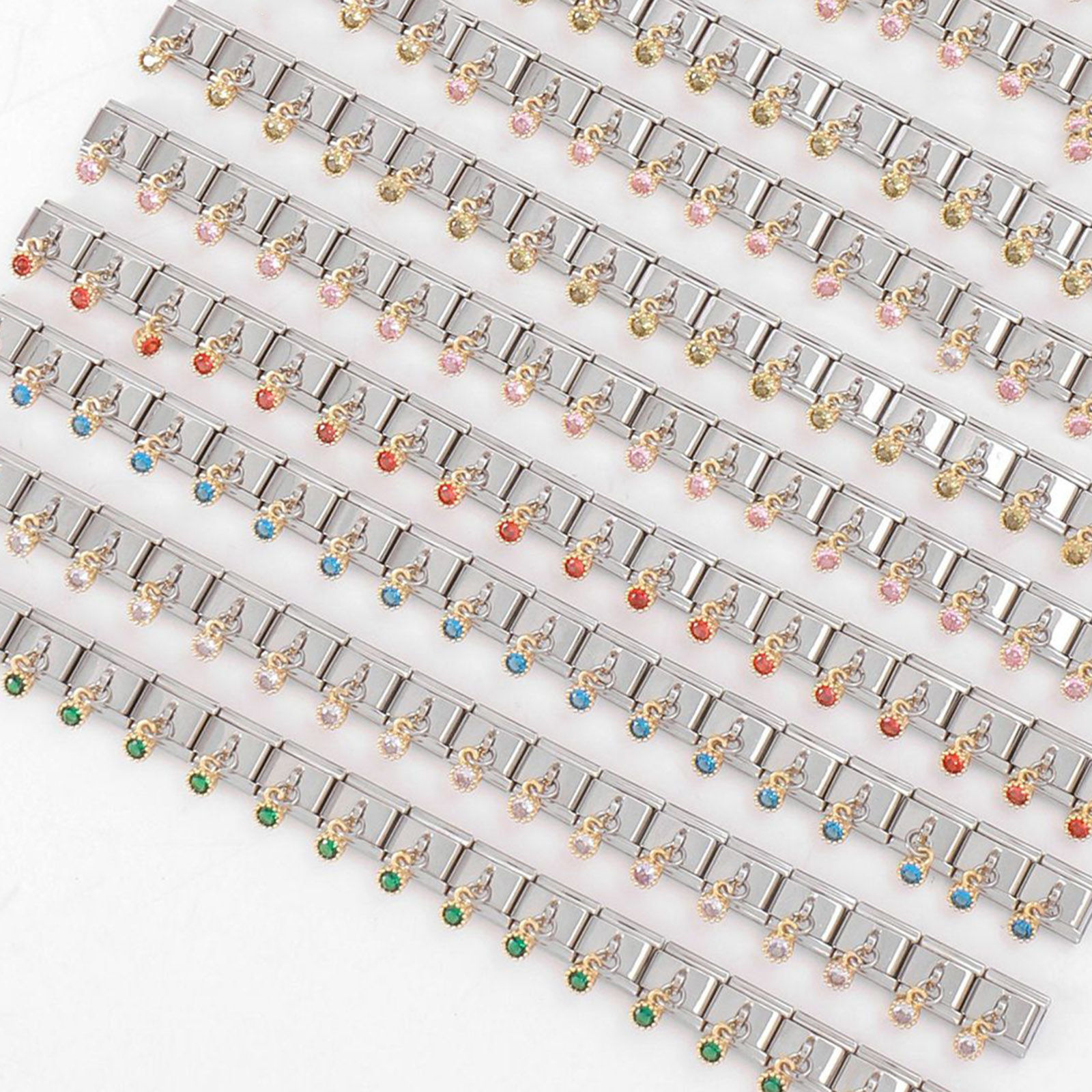 Bild von 1 Stück 304 Edelstahl Charm-Armband mit italienischen Gliedern zur Herstellung von DIY-Schmuck Silberfarbe Rechteck Mit Anhänger 10mm x 9mm