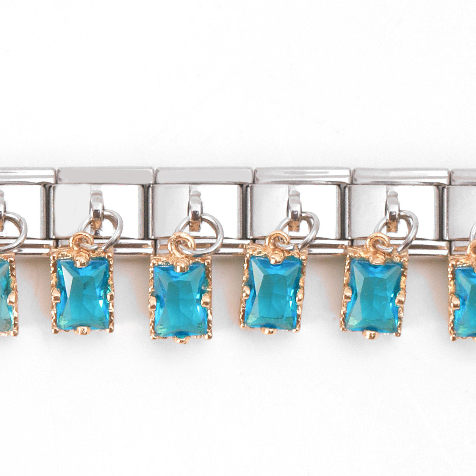 Picture of 304 Stainless Steel Italian Charm Links For DIY Bracelet Jewelry Making Silver Tone Rectangle With Pendant 10mm x 9mm