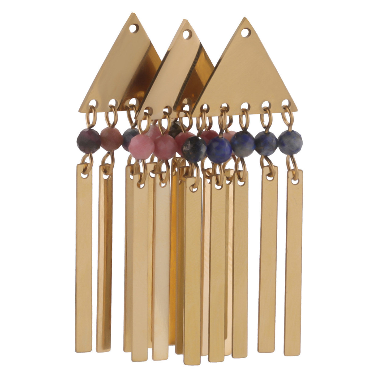 Picture of Eco-friendly Vacuum Plating 304 Stainless Steel & Stone Boho Chic Bohemia Charms 18K Gold Plated Triangle Tassel 46mm x 15mm
