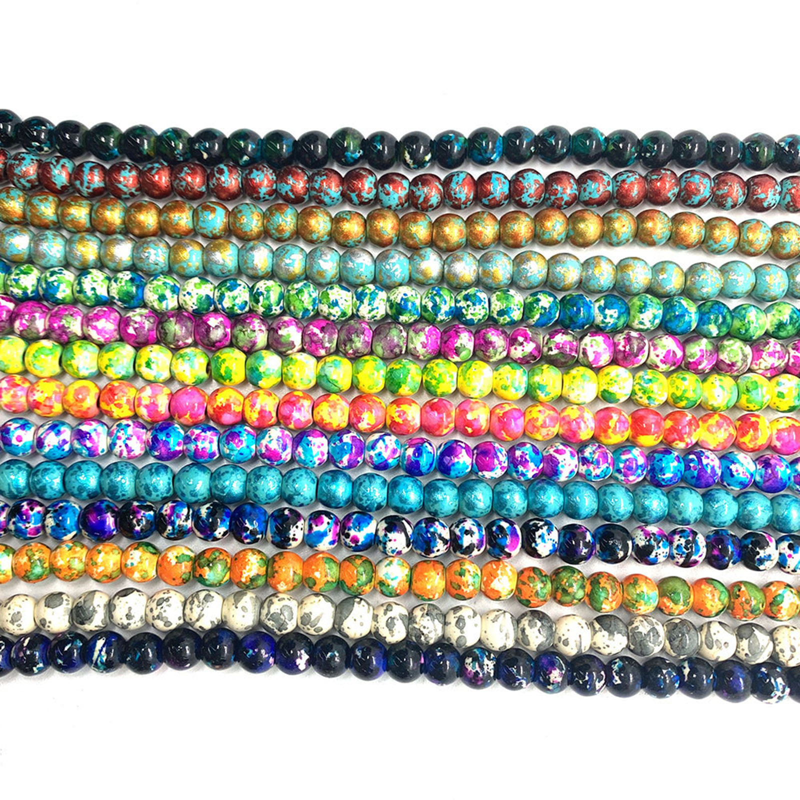 Picture of (Approx 47 PCs/Strand) Turquoise ( Synthetic ) Beads For DIY Jewelry Making Round Mixed Color Dyed 40cm(15 6/8") long
