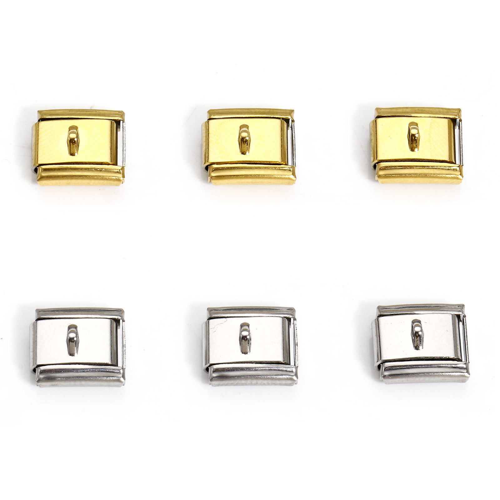 Bild von 10 Stück 304 Edelstahl Charm-Armband mit italienischen Gliedern zur Herstellung von DIY-Schmuck Rechteck Mit Öse 10mm x 9mm