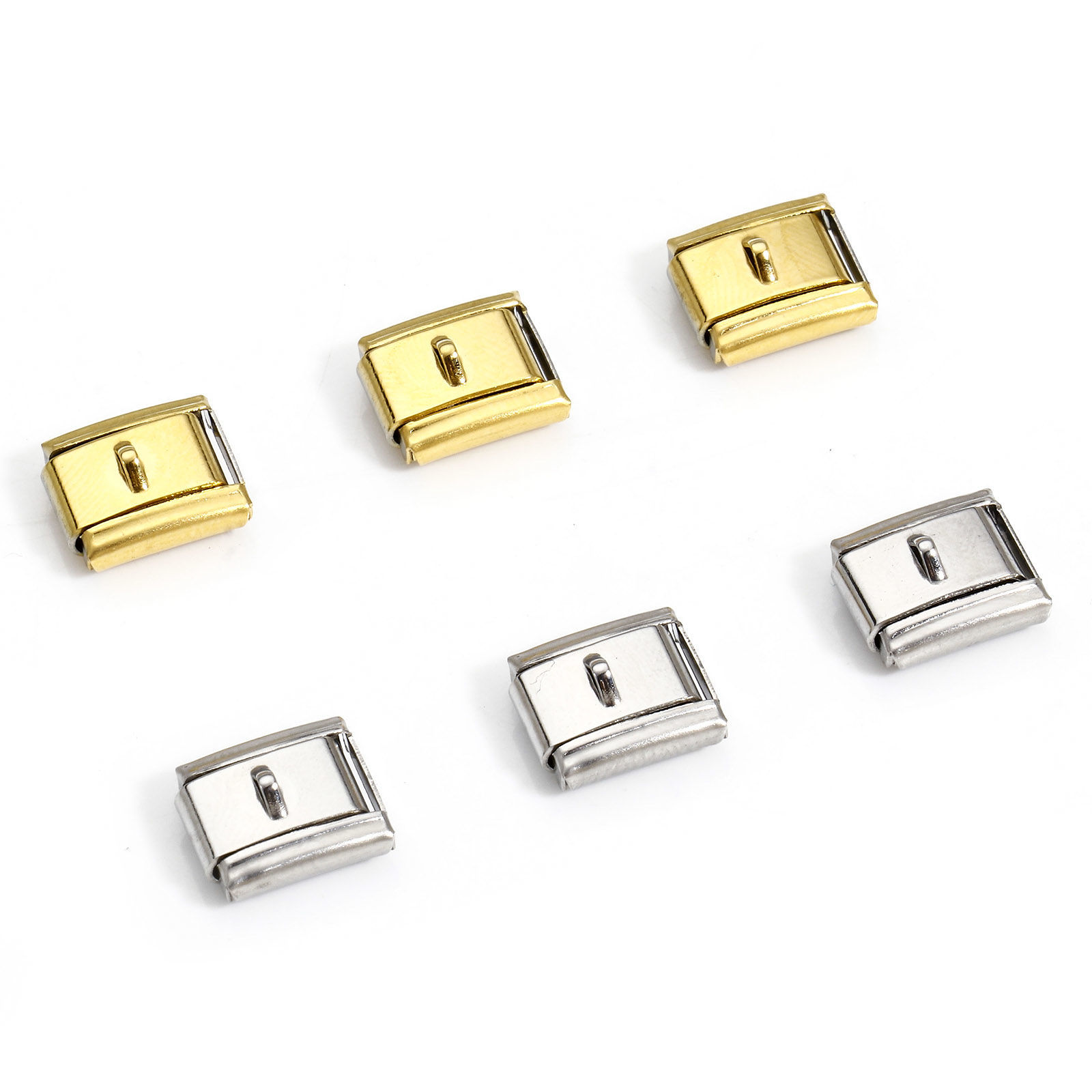 Bild von 10 Stück 304 Edelstahl Charm-Armband mit italienischen Gliedern zur Herstellung von DIY-Schmuck Rechteck Mit Öse 10mm x 9mm