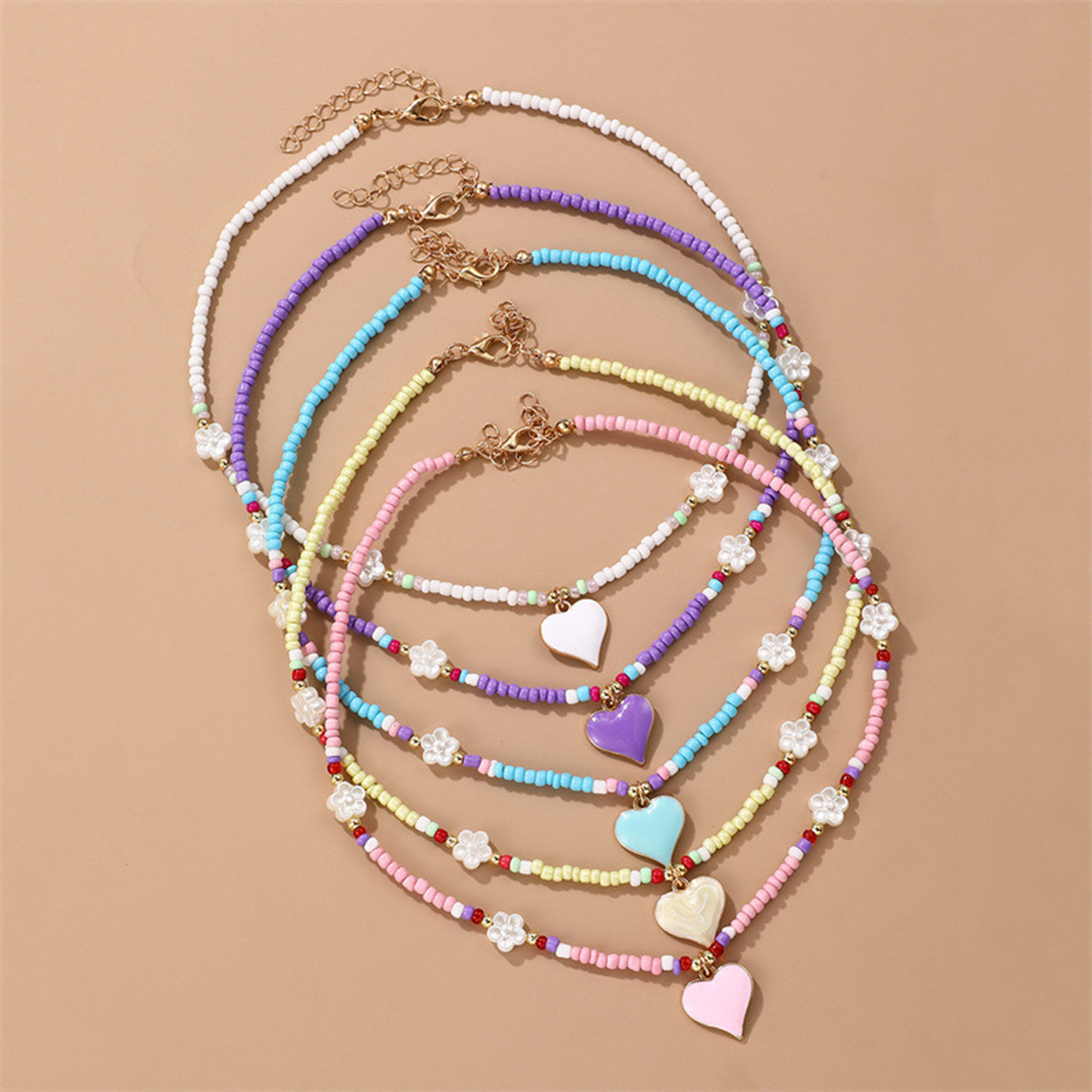 Imagen de 1 Unidad Resina día de San Valentín Collar con Colgante Multicolor Corazón Flor Con Cuentas