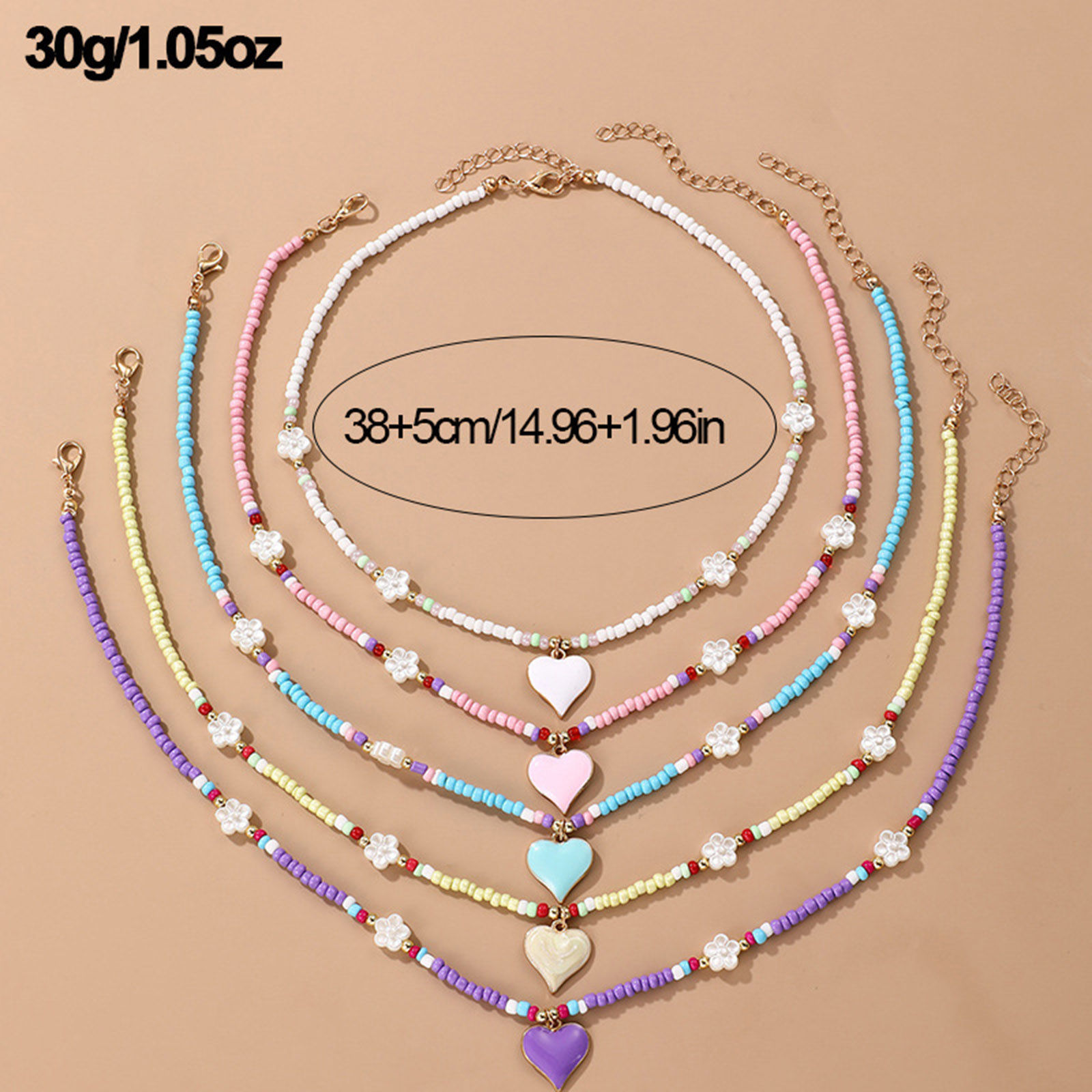 Imagen de 1 Unidad Resina día de San Valentín Collar con Colgante Multicolor Corazón Flor Con Cuentas