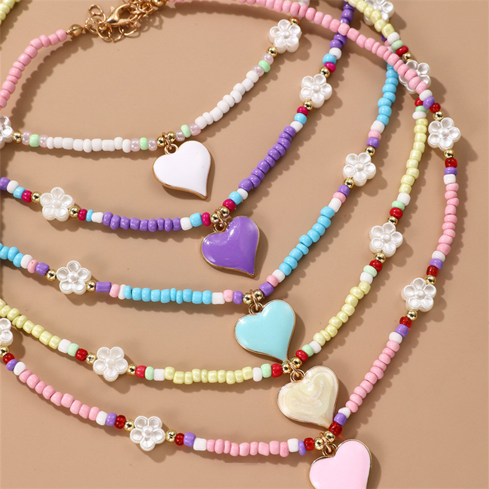 Imagen de 1 Unidad Resina día de San Valentín Collar con Colgante Multicolor Corazón Flor Con Cuentas