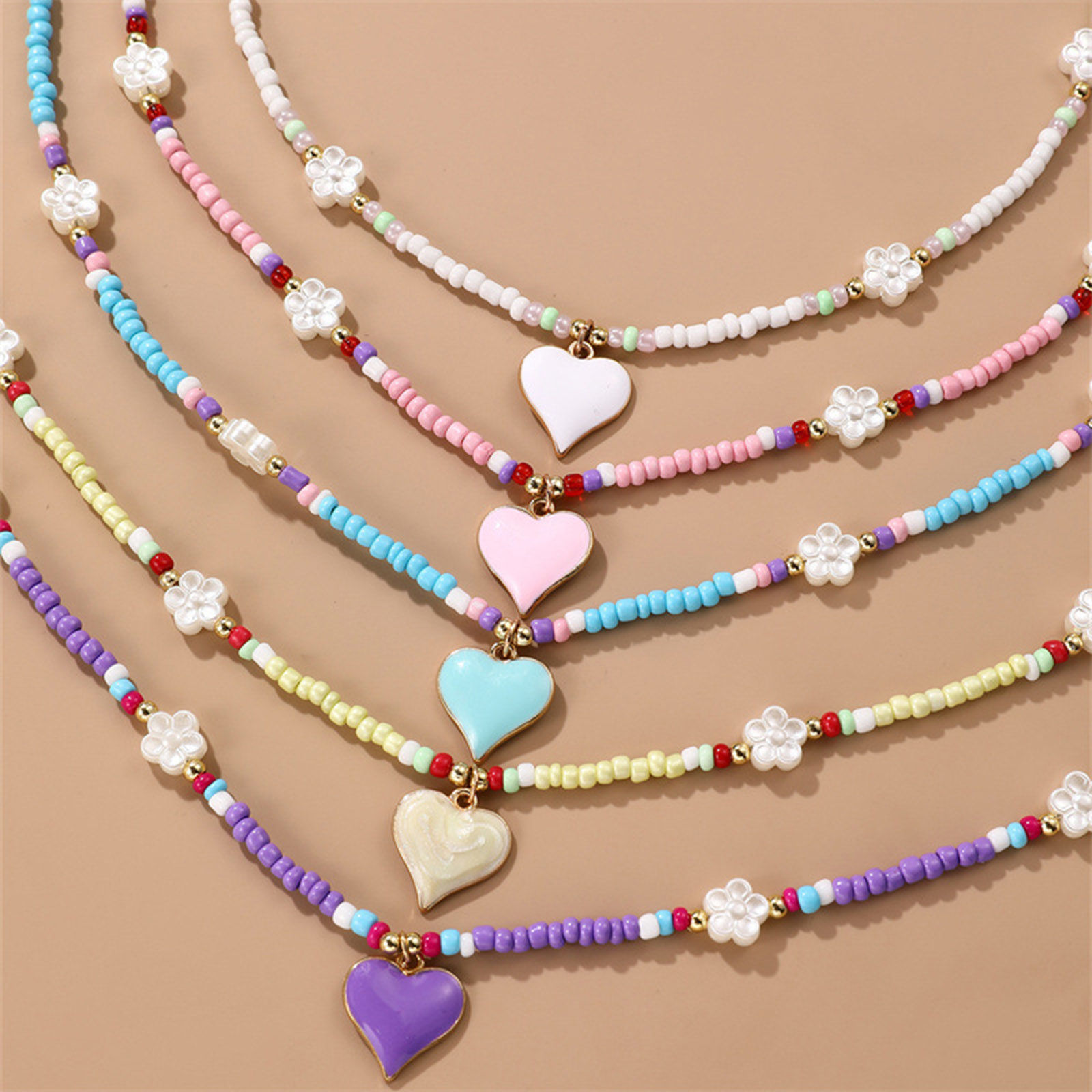 Imagen de 1 Unidad Resina día de San Valentín Collar con Colgante Multicolor Corazón Flor Con Cuentas