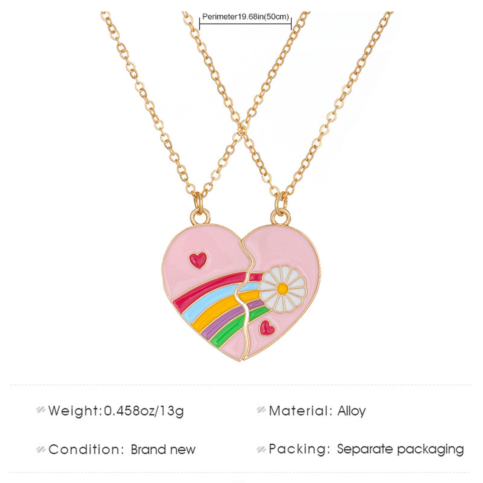 Picture of Best Friends Pendant Necklace Multicolor Broken Heart Flower Message " BEST FRIENDS " Enamel