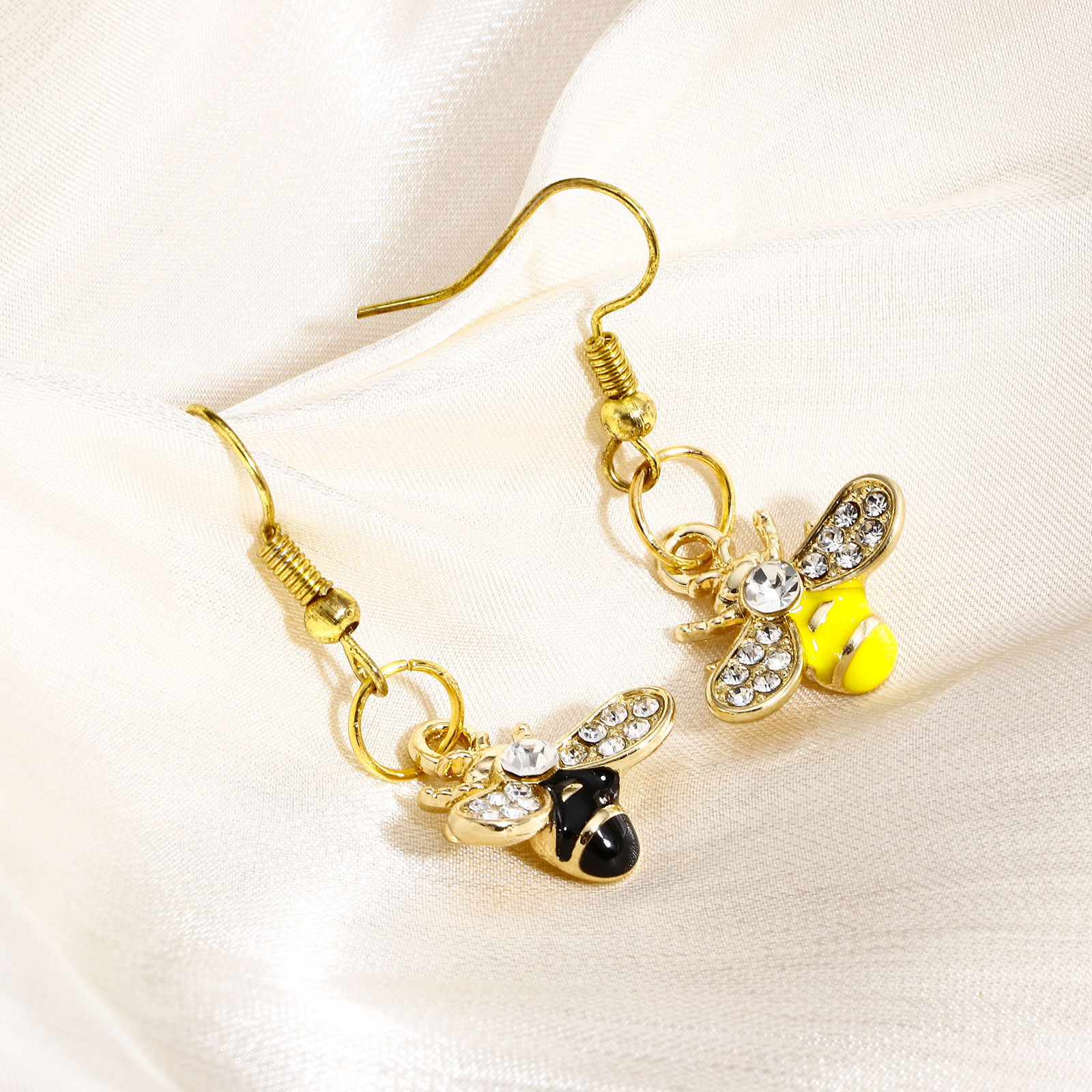 Picture of Zinc Based Alloy Insect Charms Gold Plated Multicolor Bee Animal Enamel Clear Rhinestone 17mm x 16mm