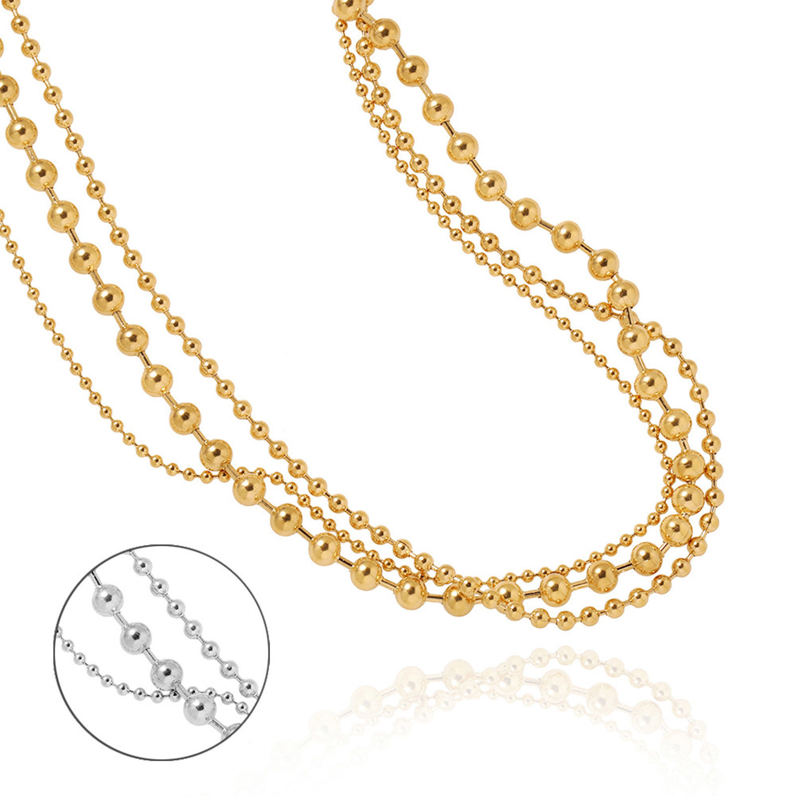 Picture of Eco-friendly Vacuum Plating Retro Simple Real Gold Plated 304 Stainless Steel Ball Chain Multilayer Layered Necklace For Women Party