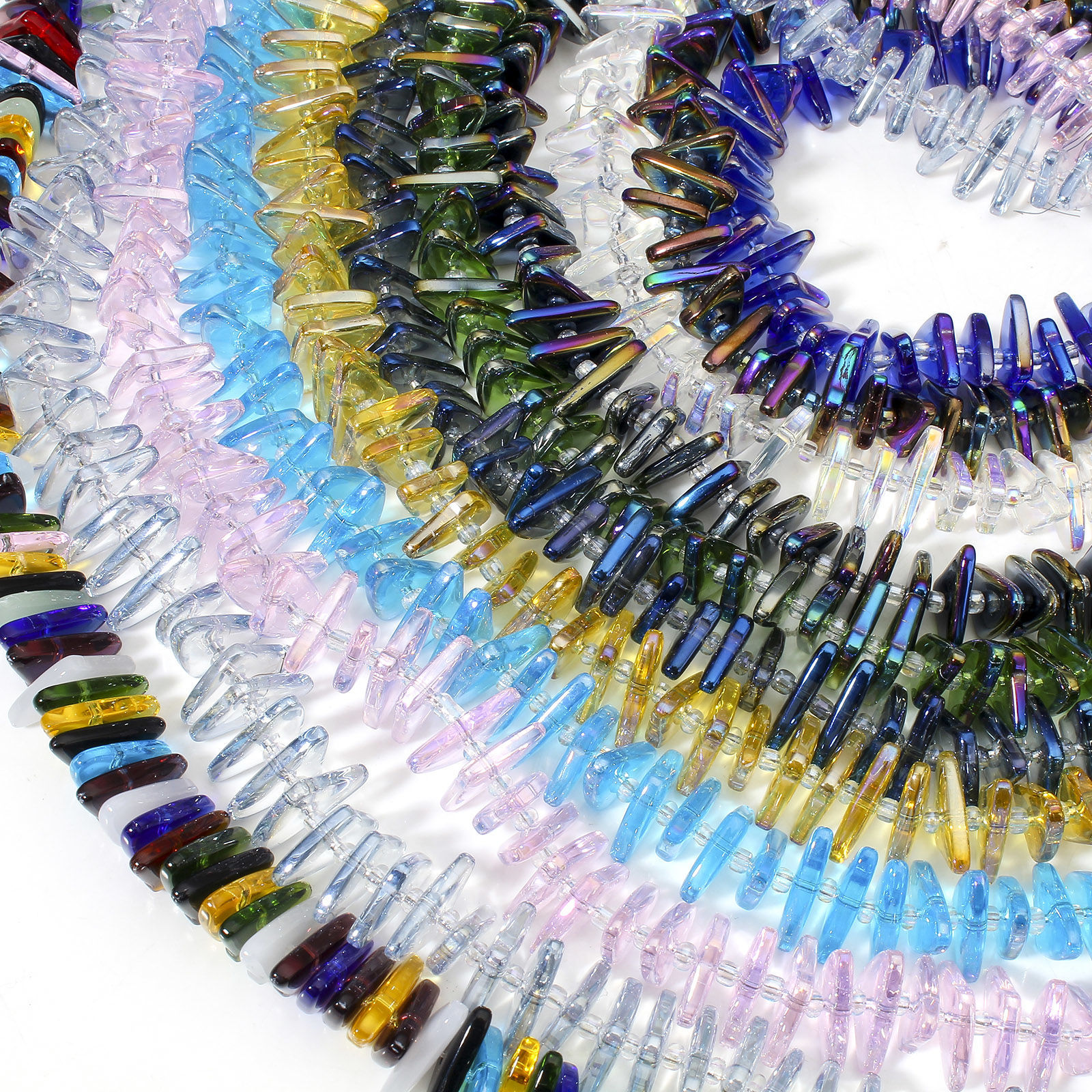 Imagen de 1 Sarta Vidrio Cuentas para la Fabricación de Joyas con Dijes de Bricolaje Triángulo, Multicolor AB Color Aprox 16mm x 9mm