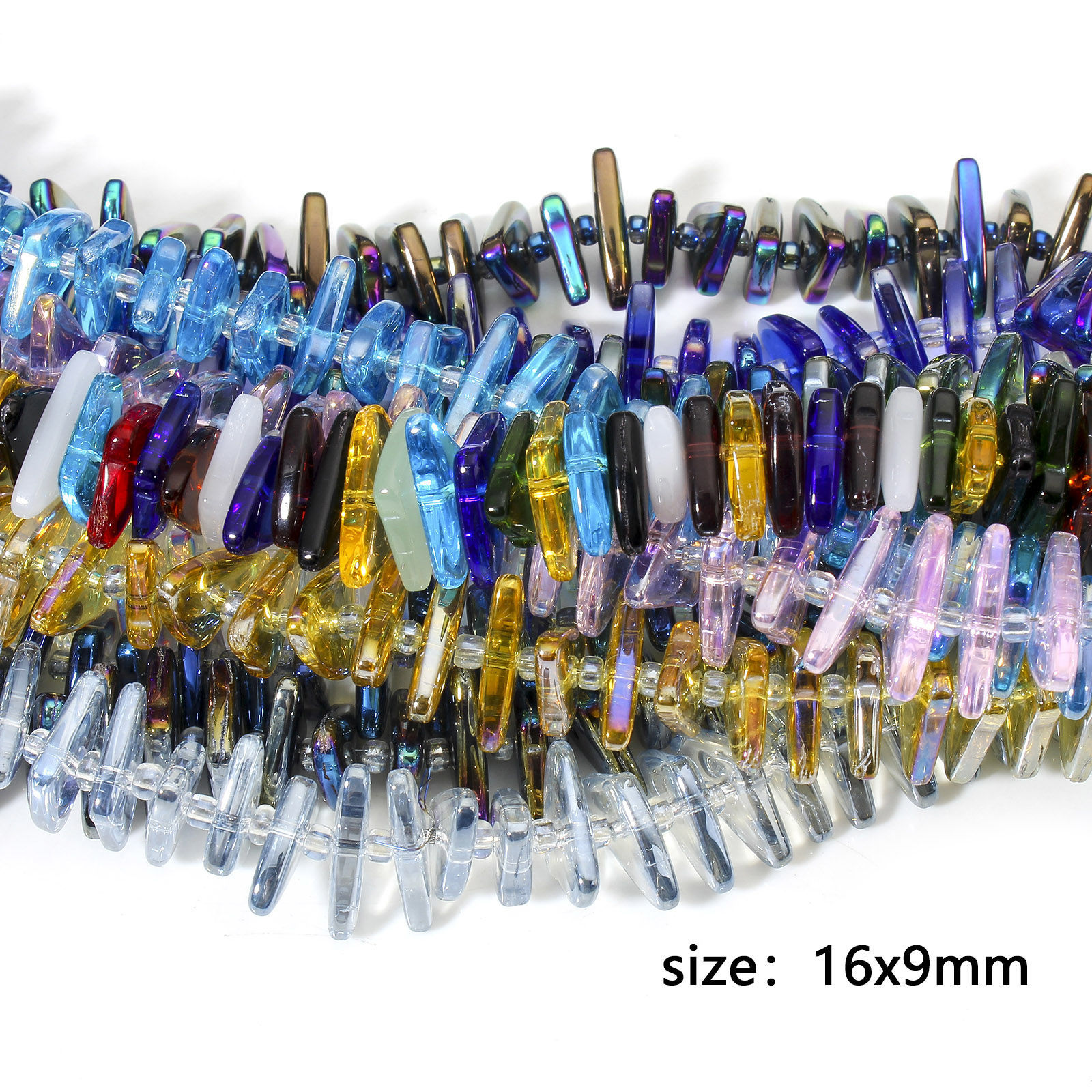 Imagen de 1 Sarta Vidrio Cuentas para la Fabricación de Joyas con Dijes de Bricolaje Triángulo, Multicolor AB Color Aprox 16mm x 9mm