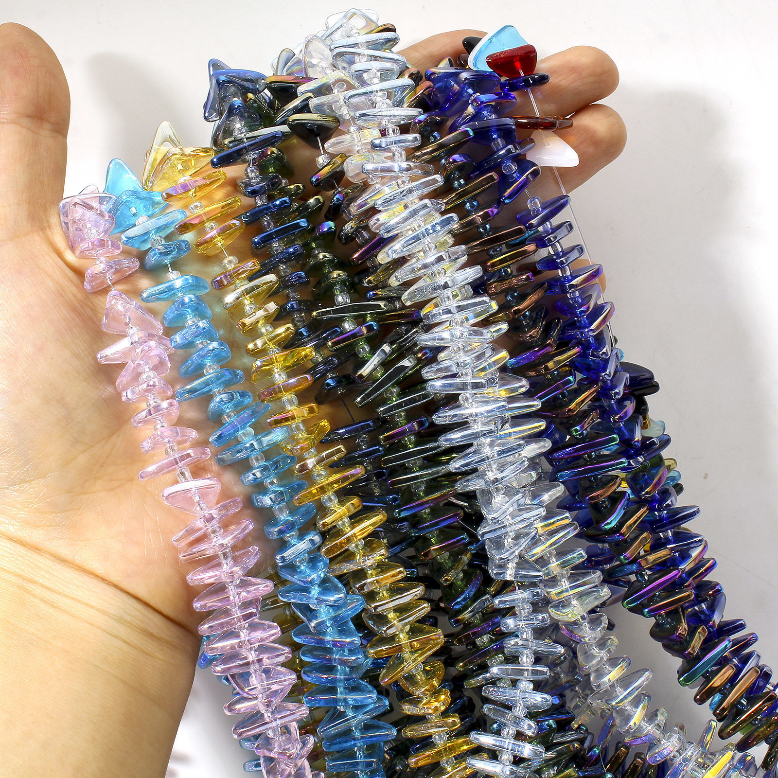 Imagen de 1 Sarta Vidrio Cuentas para la Fabricación de Joyas con Dijes de Bricolaje Triángulo, Multicolor AB Color Aprox 16mm x 9mm